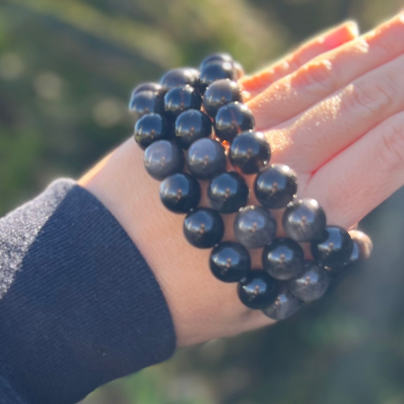 Silver Sheen Obsidian Beaded Bracelet