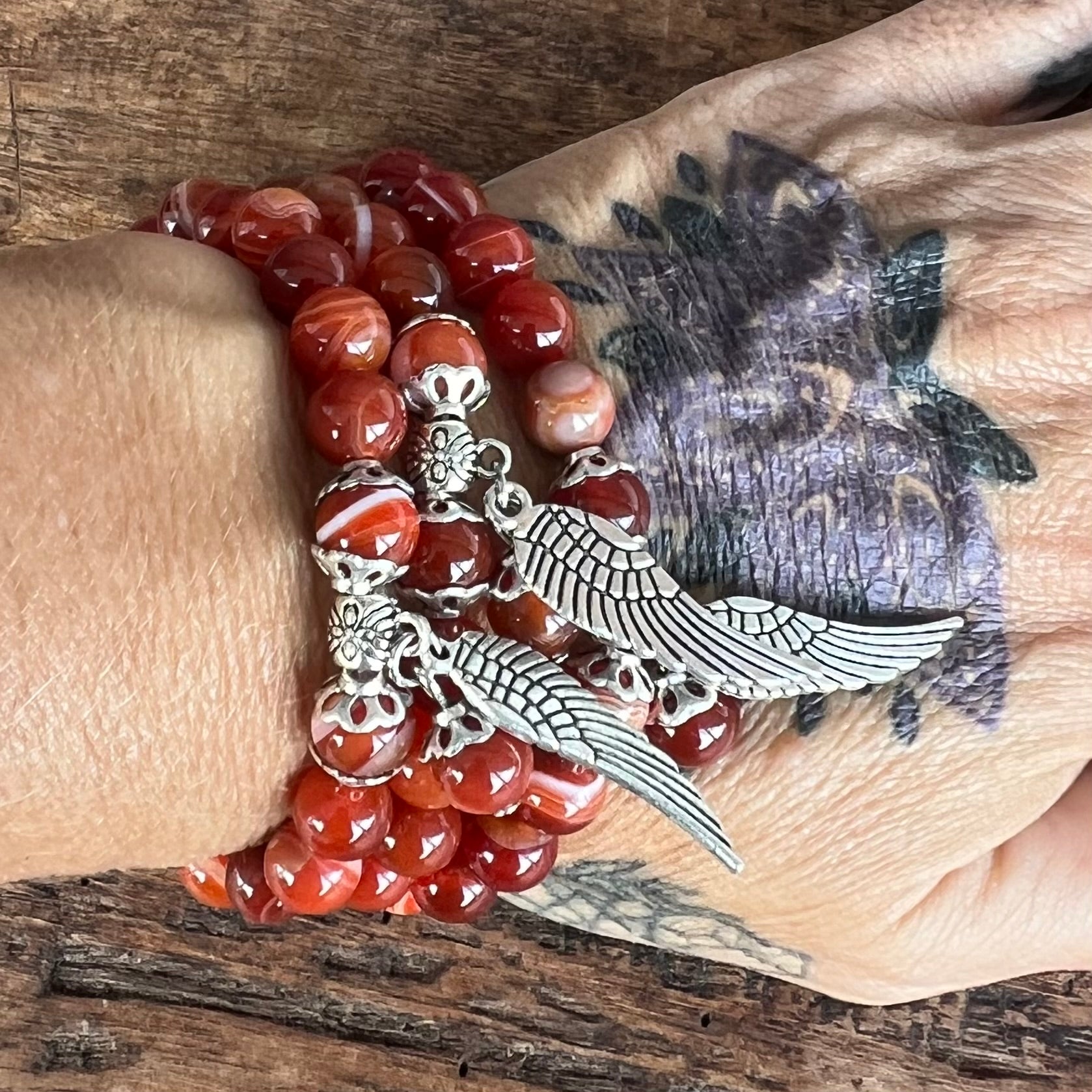 Carnelian Self Expression Bracelet with Angel Wing Charm