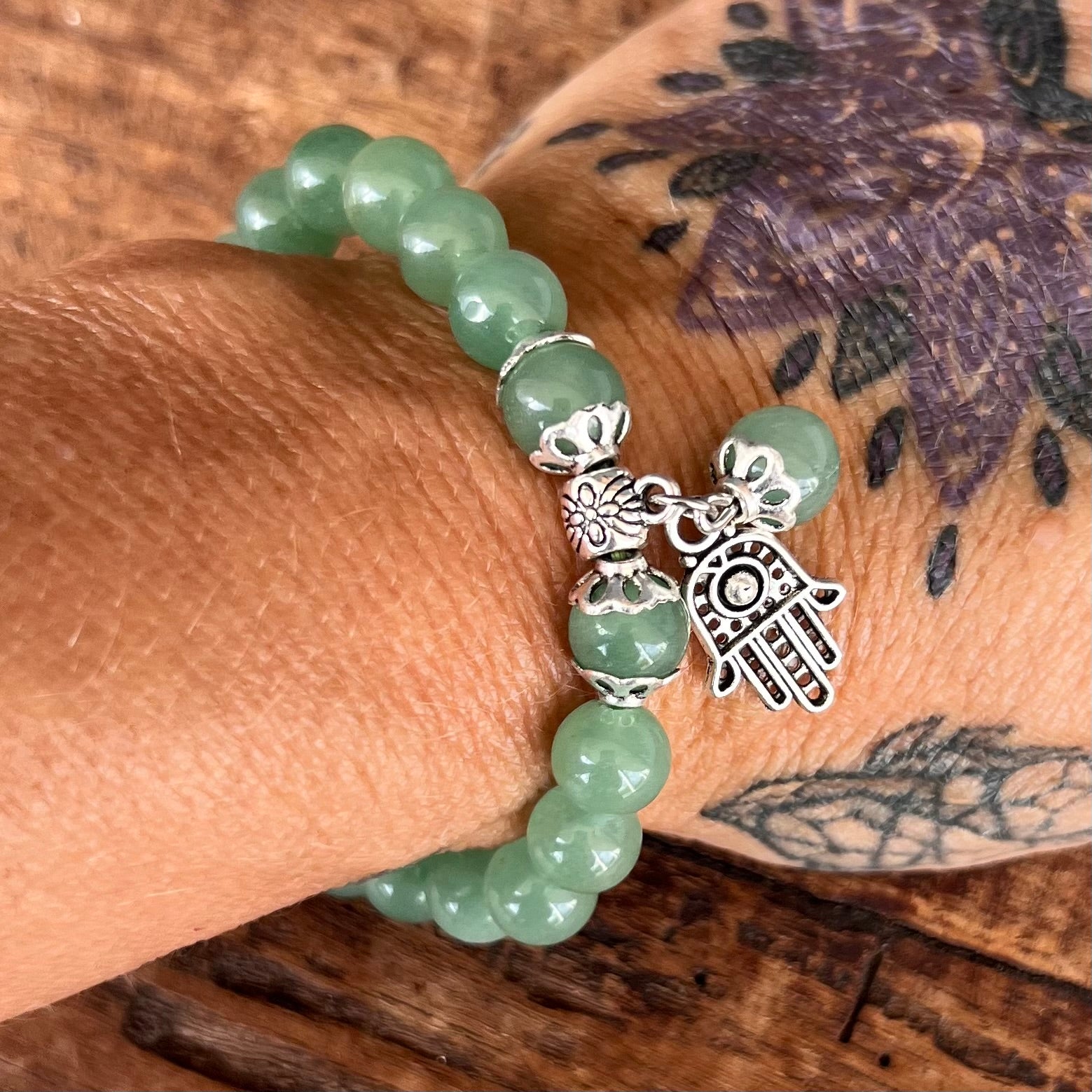 Green Aventurine New Beginnings Bracelet with Hamsa Charm