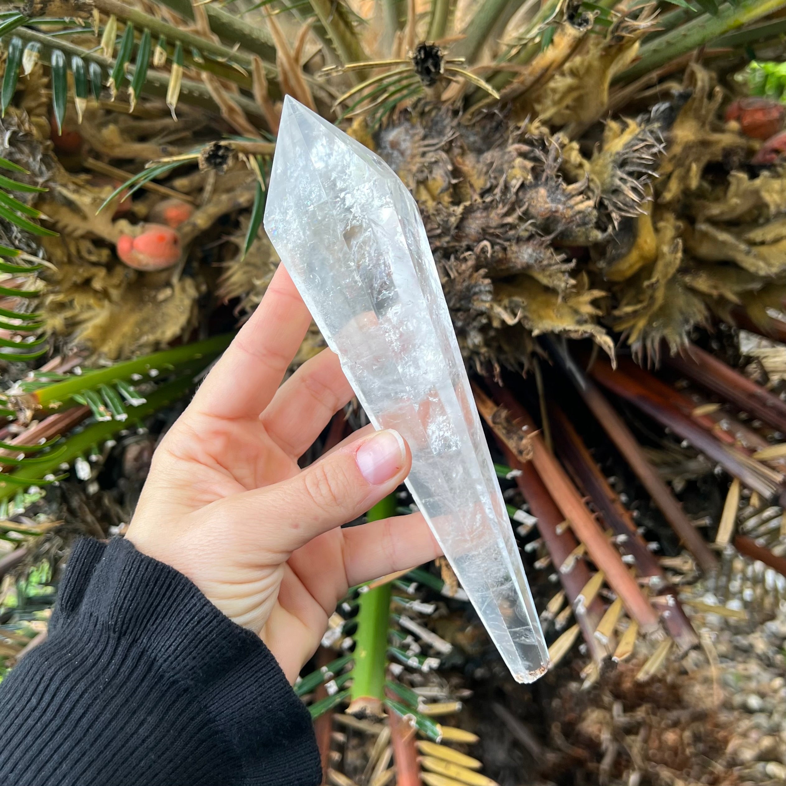 Clear Quartz Generator Wand on Stand
