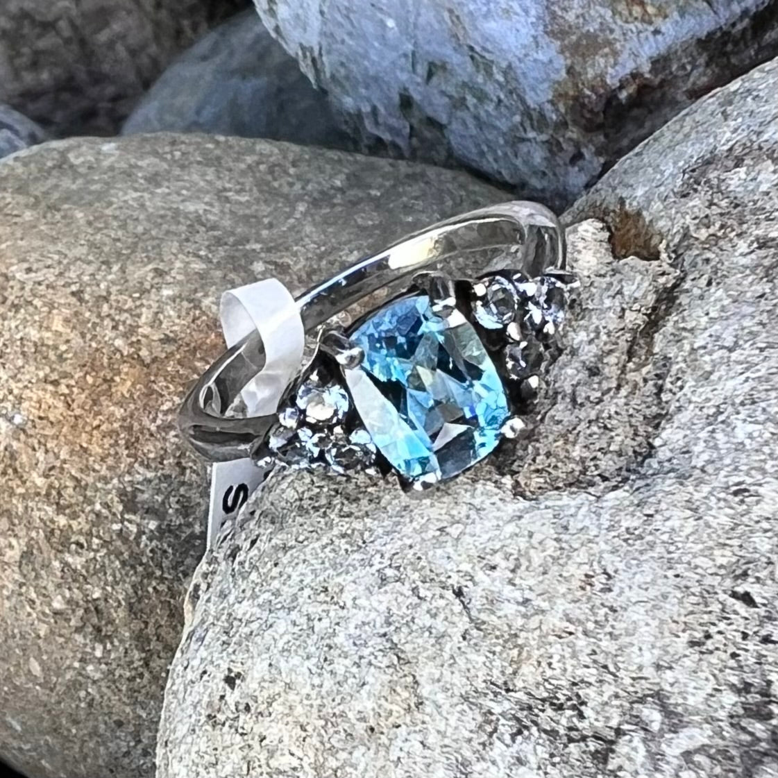 Blue & White Topaz ~ Sterling Silver Ring ~ 7