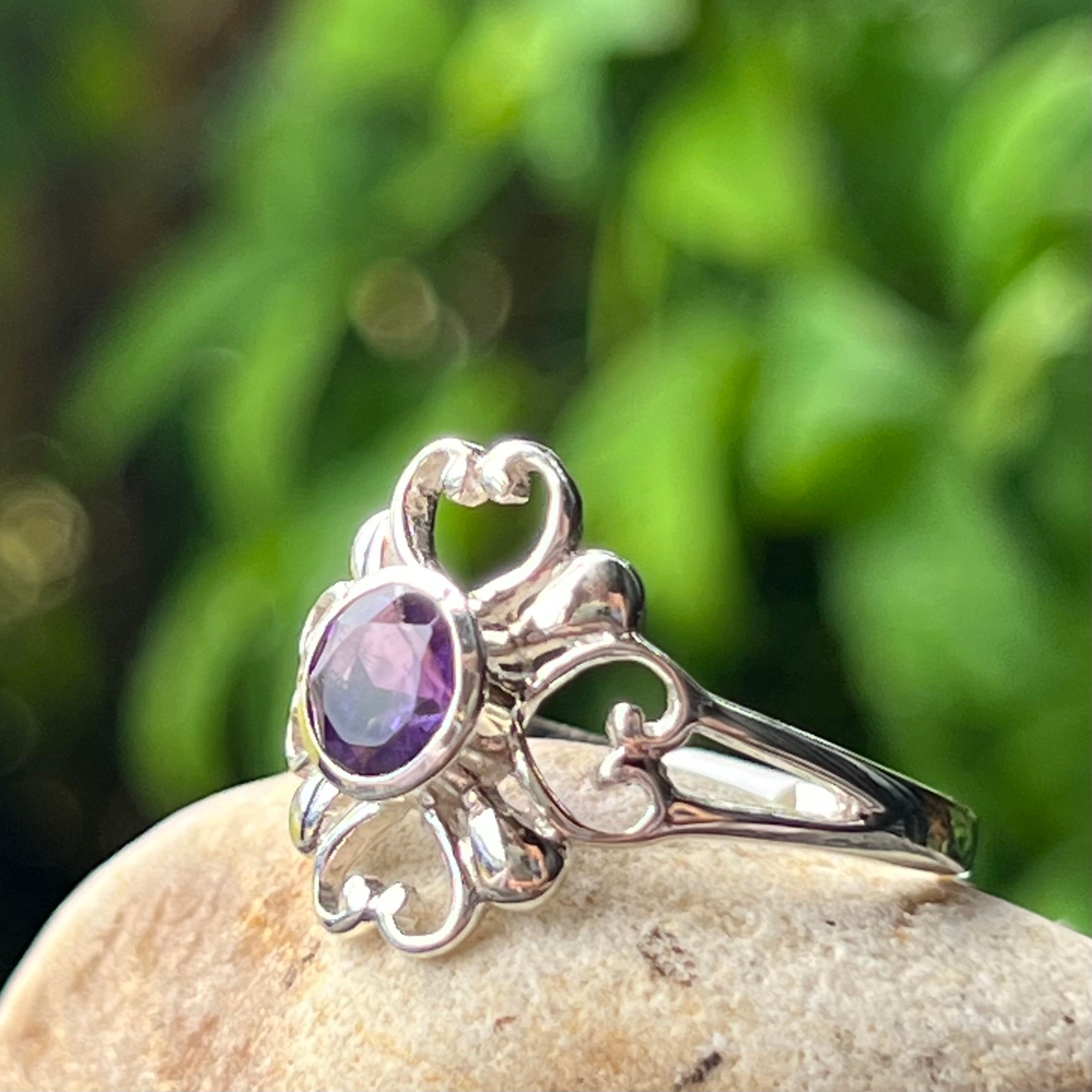 Heart Amethyst Sterling Silver Ring ~ 9