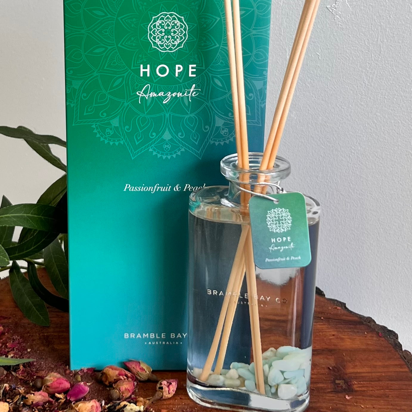Boho Crystal Hope Reed Diffuser ~ Amazonite ~ Passionfruit & Peach