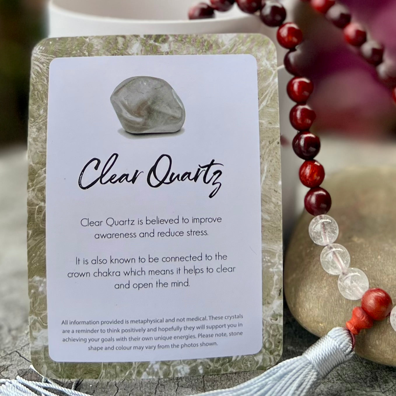 Stress Less~ Rosewood and Clear Quartz ~ Meditation Necklace