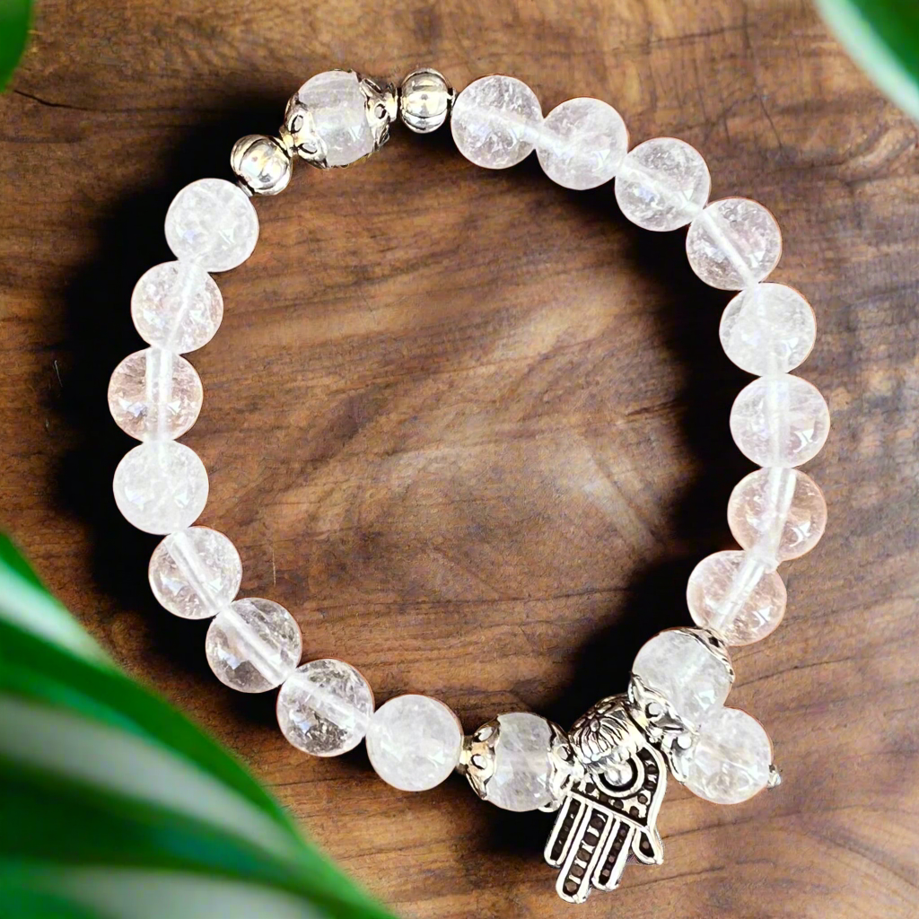 Clear Quartz Amplifying Bracelet with Hamsa Charm