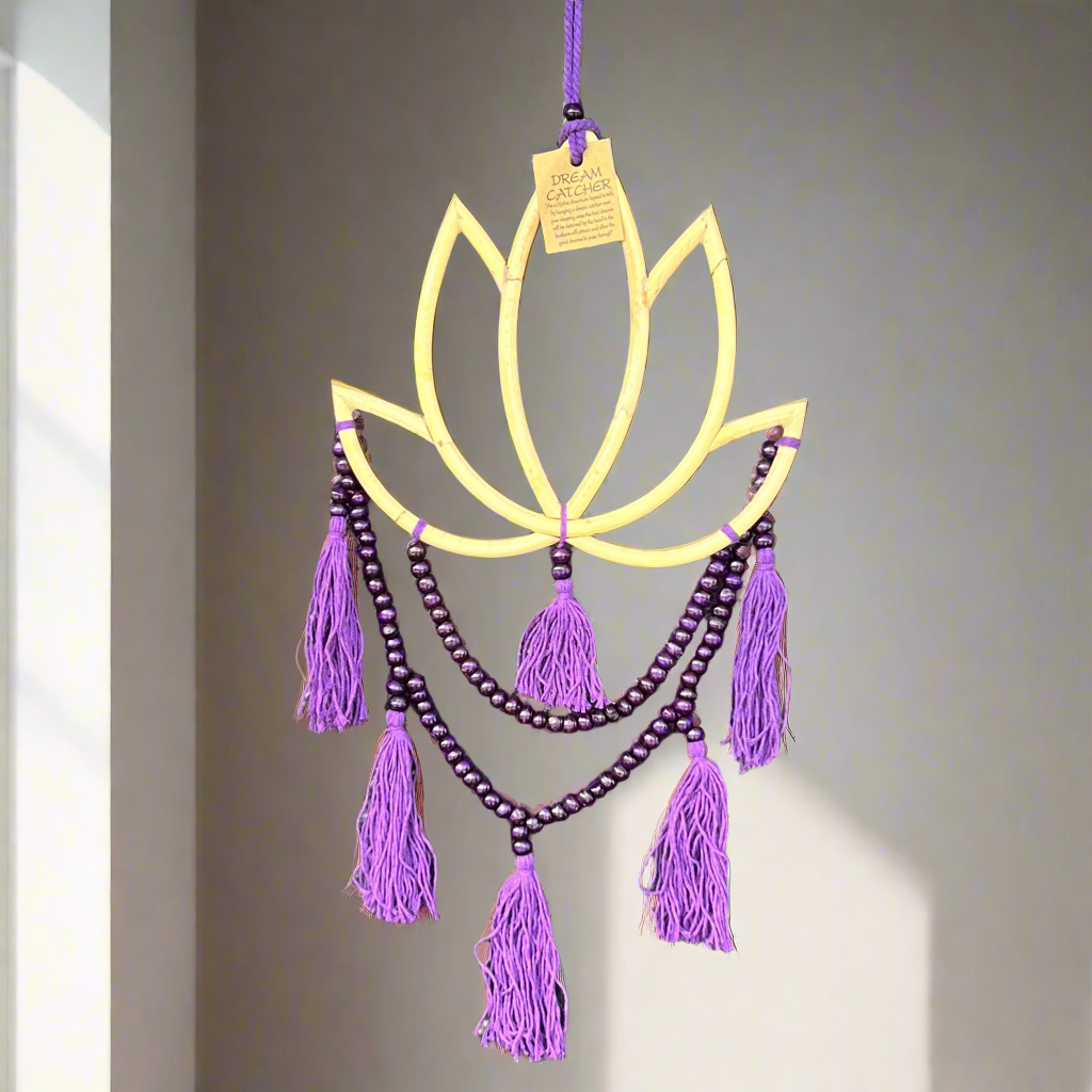 Boho Lotus Black Beaded Macrame Wall Art ~ Small