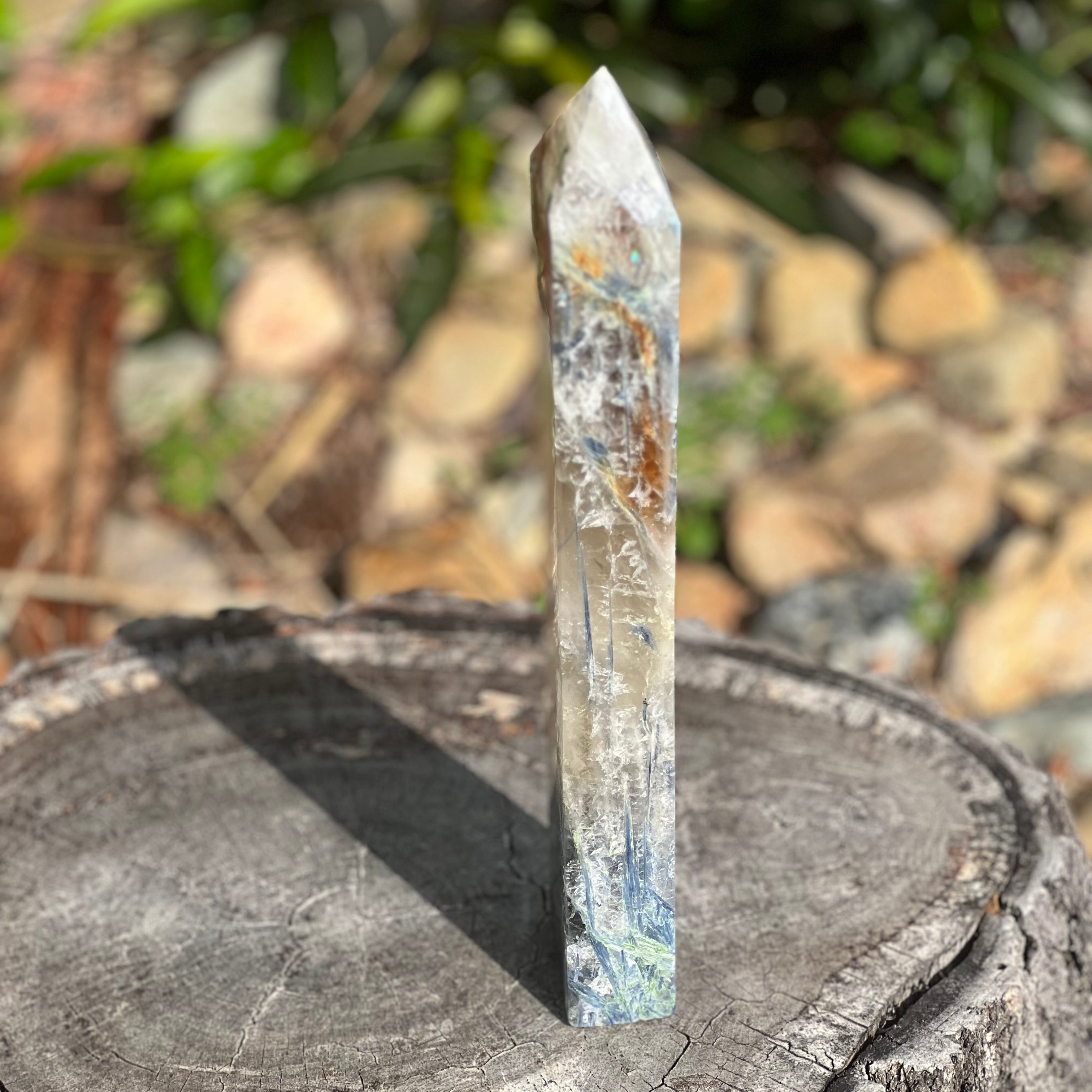 Blue Kyanite in Quartz Tower