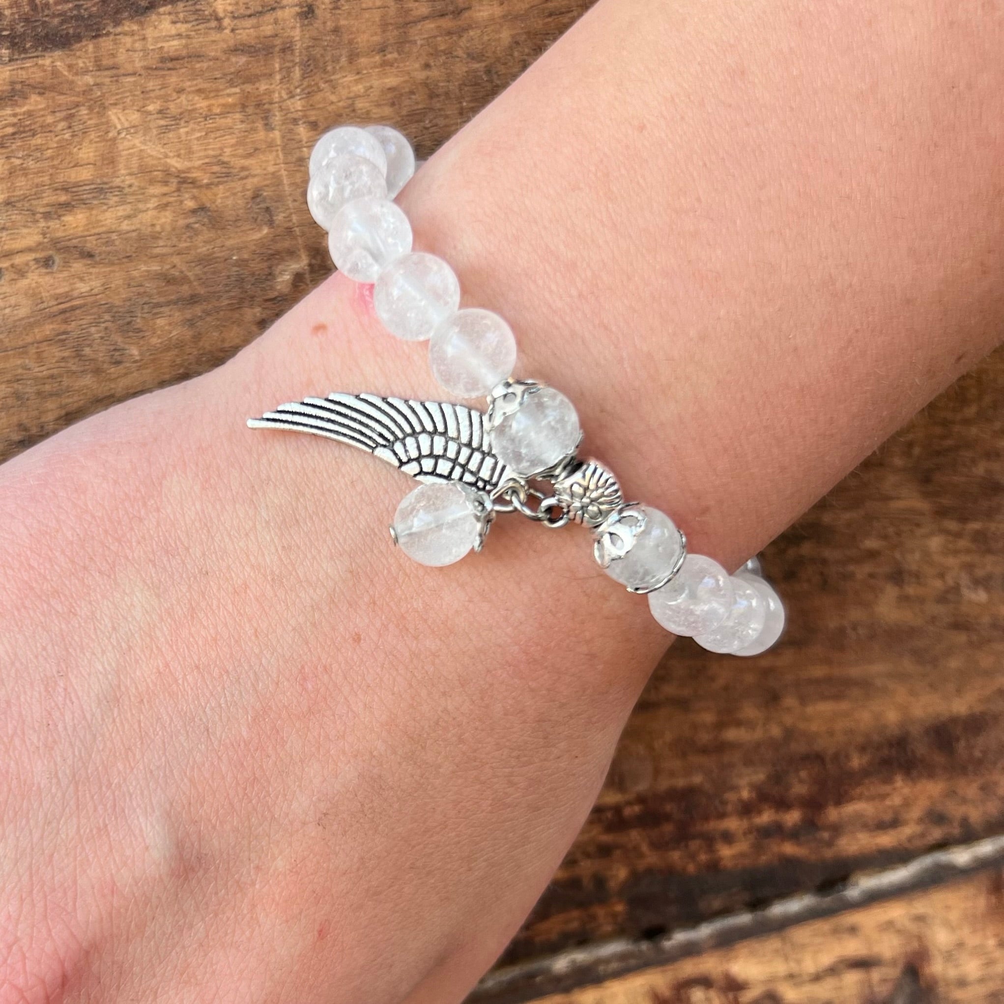 Clear Quartz Amplifying Bracelet with Angel Wing Charm