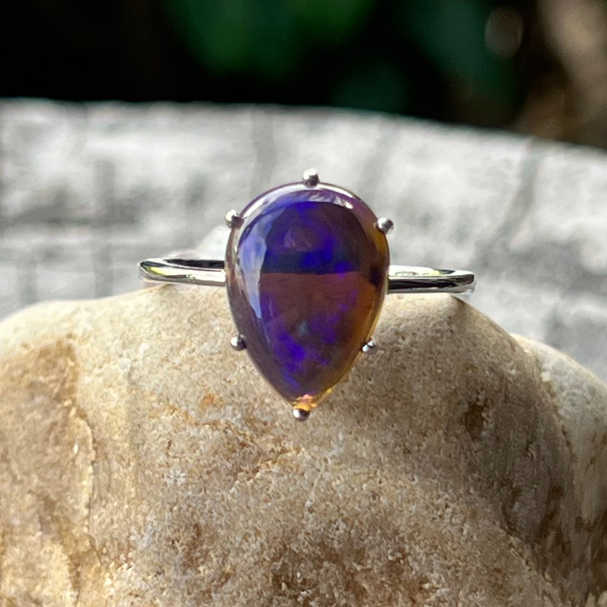 Black Opal ~ Sterling Silver Ring ~ Size 9