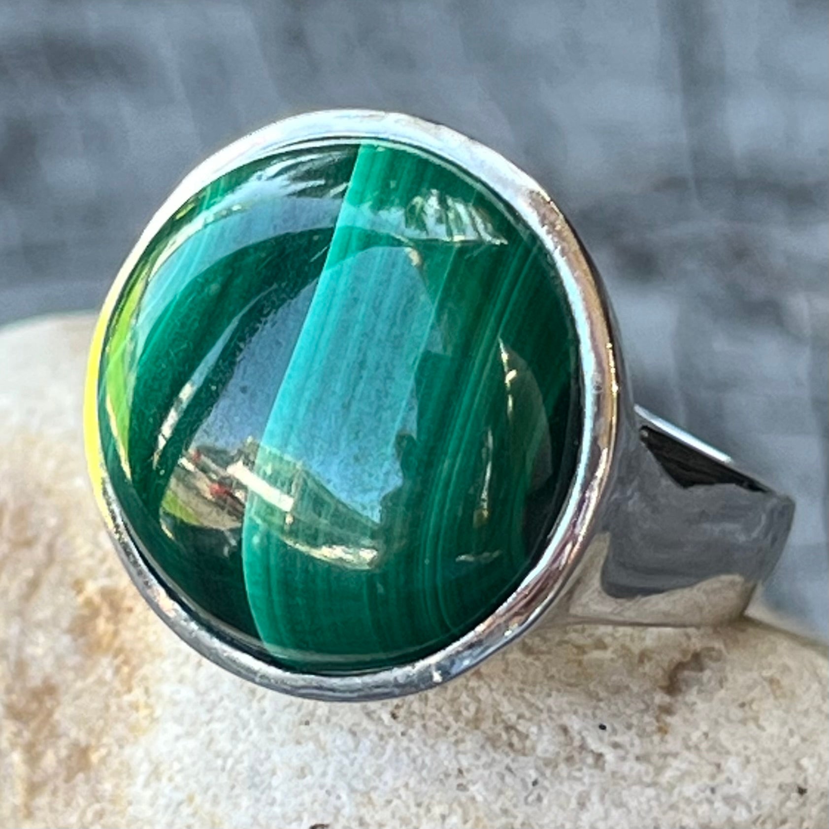 Malachite Sterling Silver Ring ~ Size 9