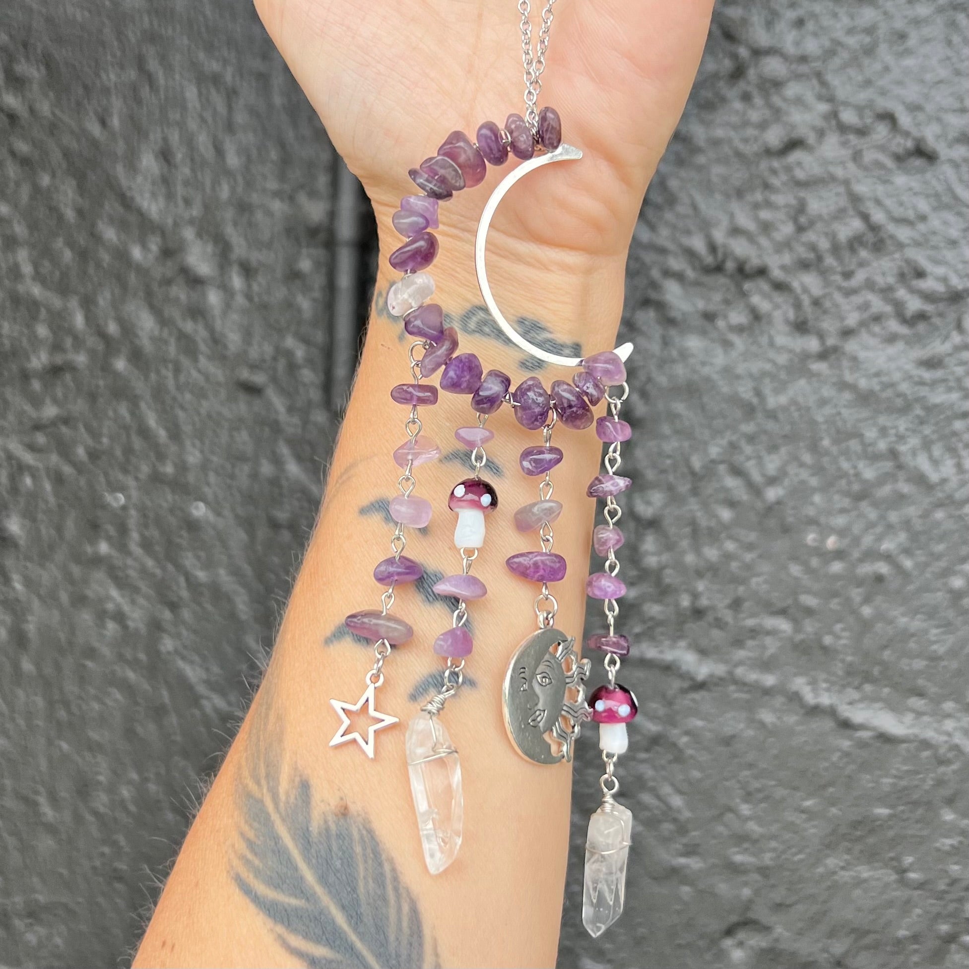 Moon & Mushroom Crystal Hanger ~ Amethyst