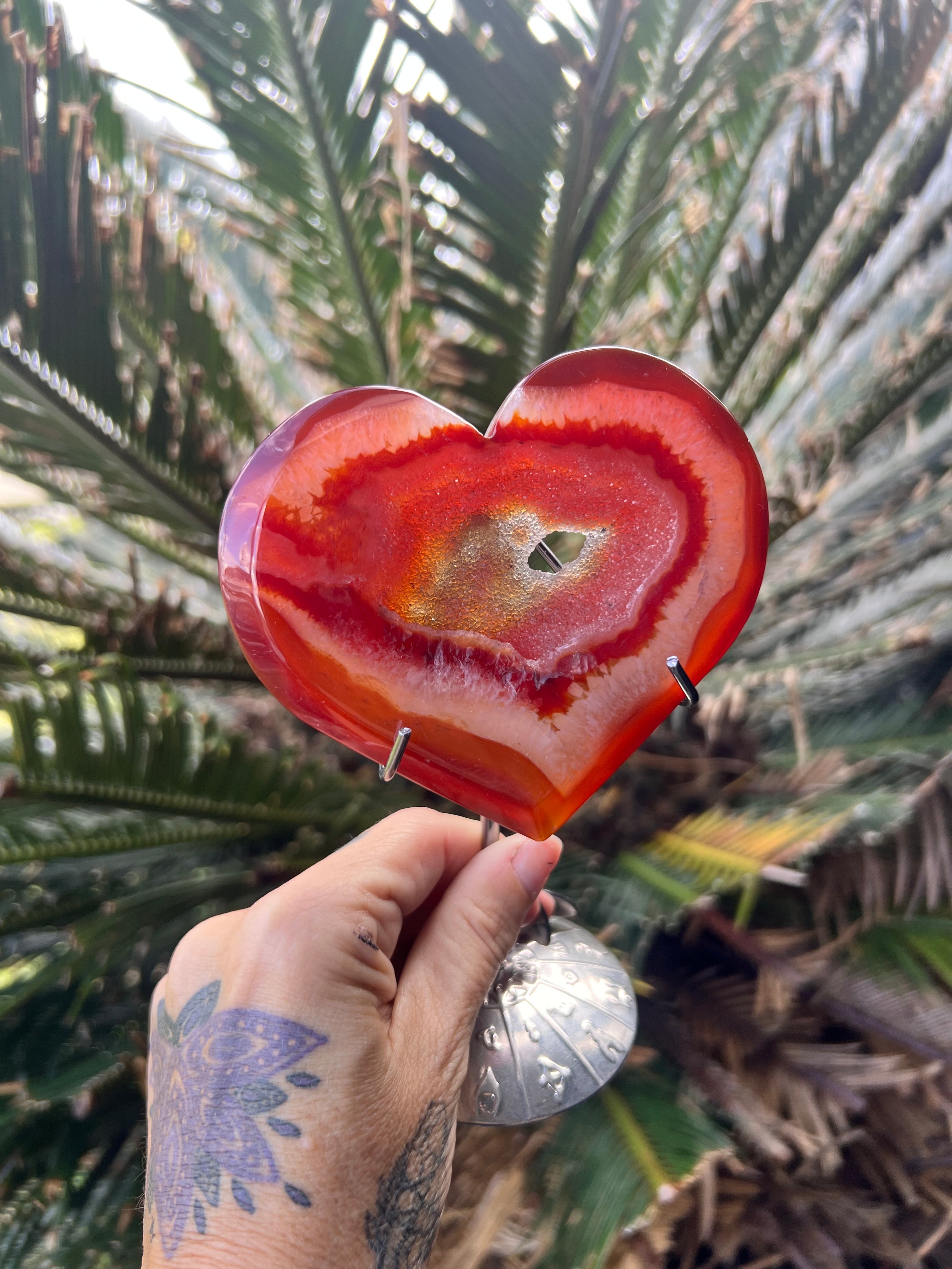 Carnelian Geode Heart on Stand