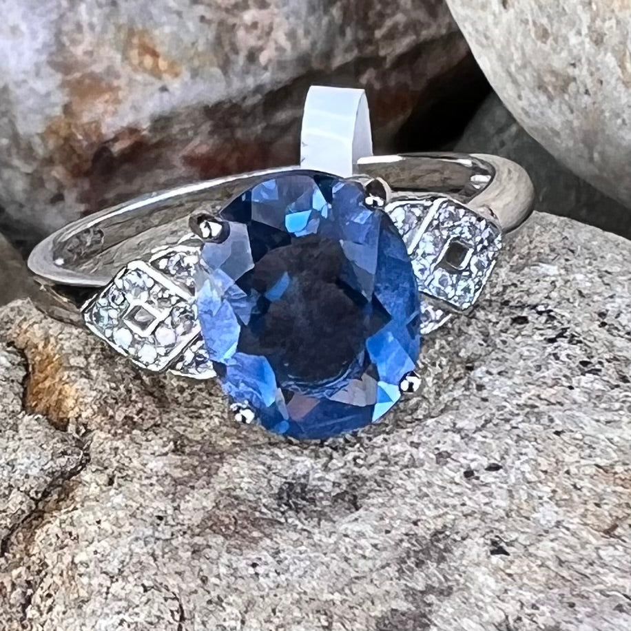 Blue & White Fluorite  ~ Sterling Silver Ring ~ 7