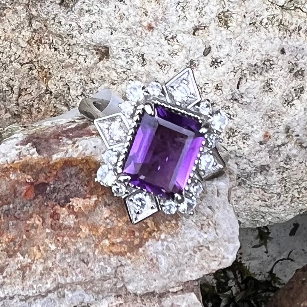 Amethyst & White Topaz Sterling Silver Ring ~ 8