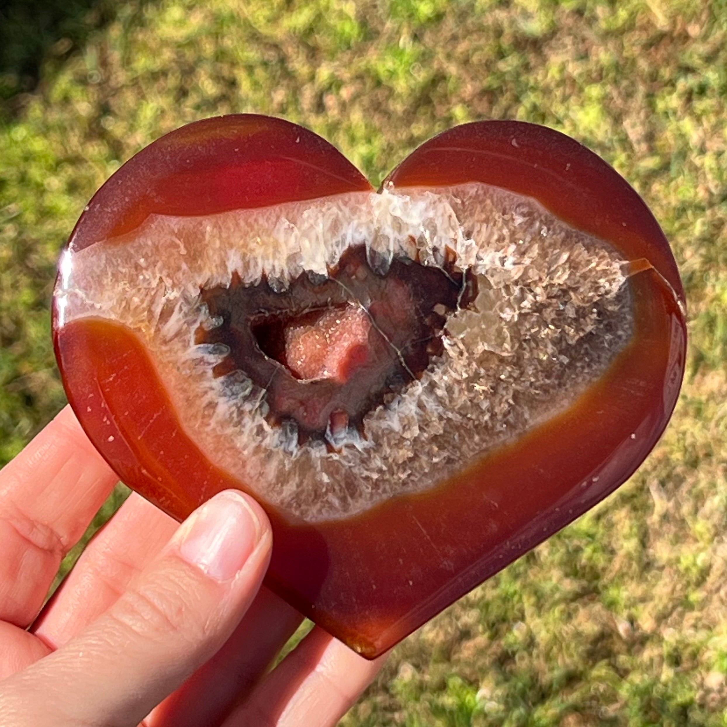 Carnelian Geode Heart on Stand
