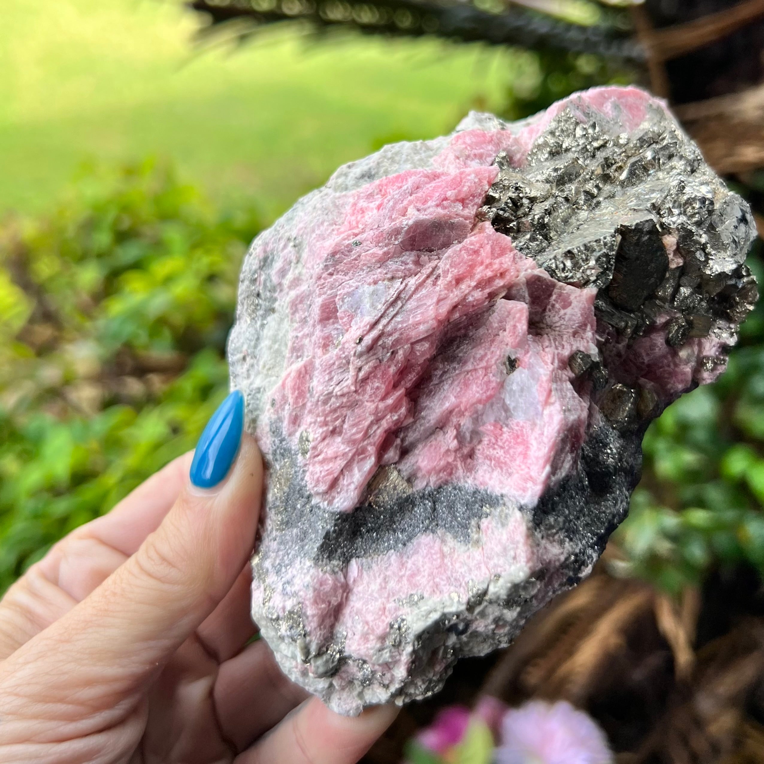 Magnificent Rhodochrosite with Pyrite and Hematite Inclusions on Matrix ~ Specialty Crystal