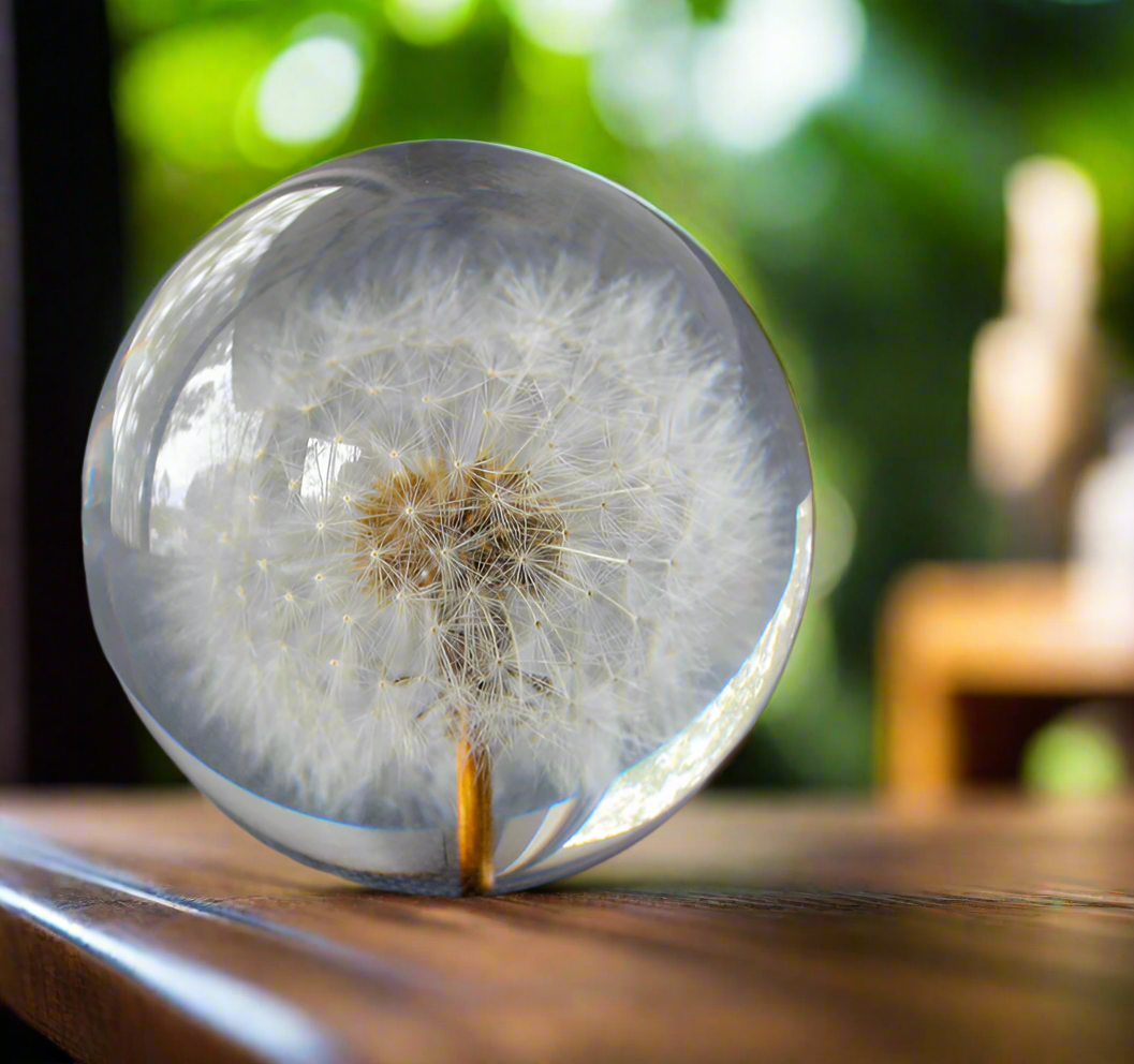 Dandelion Everlasting Flower Sphere with Free Stand