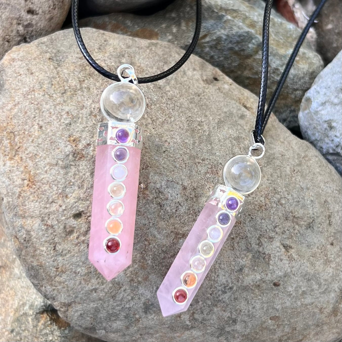 Rose Quartz & Chakra Pencil Generator Crystal Necklace – Muse Crystals ...