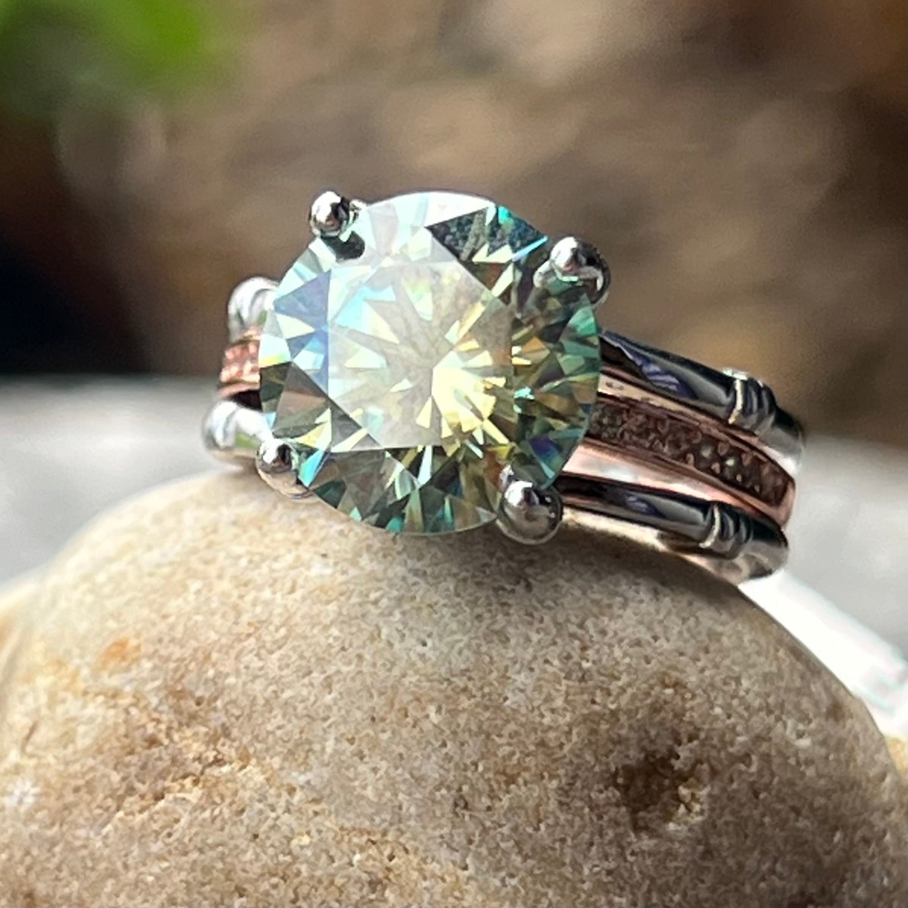 Sale ~ Green Moissanite ~ Sterling Silver Ring ~ Size 5