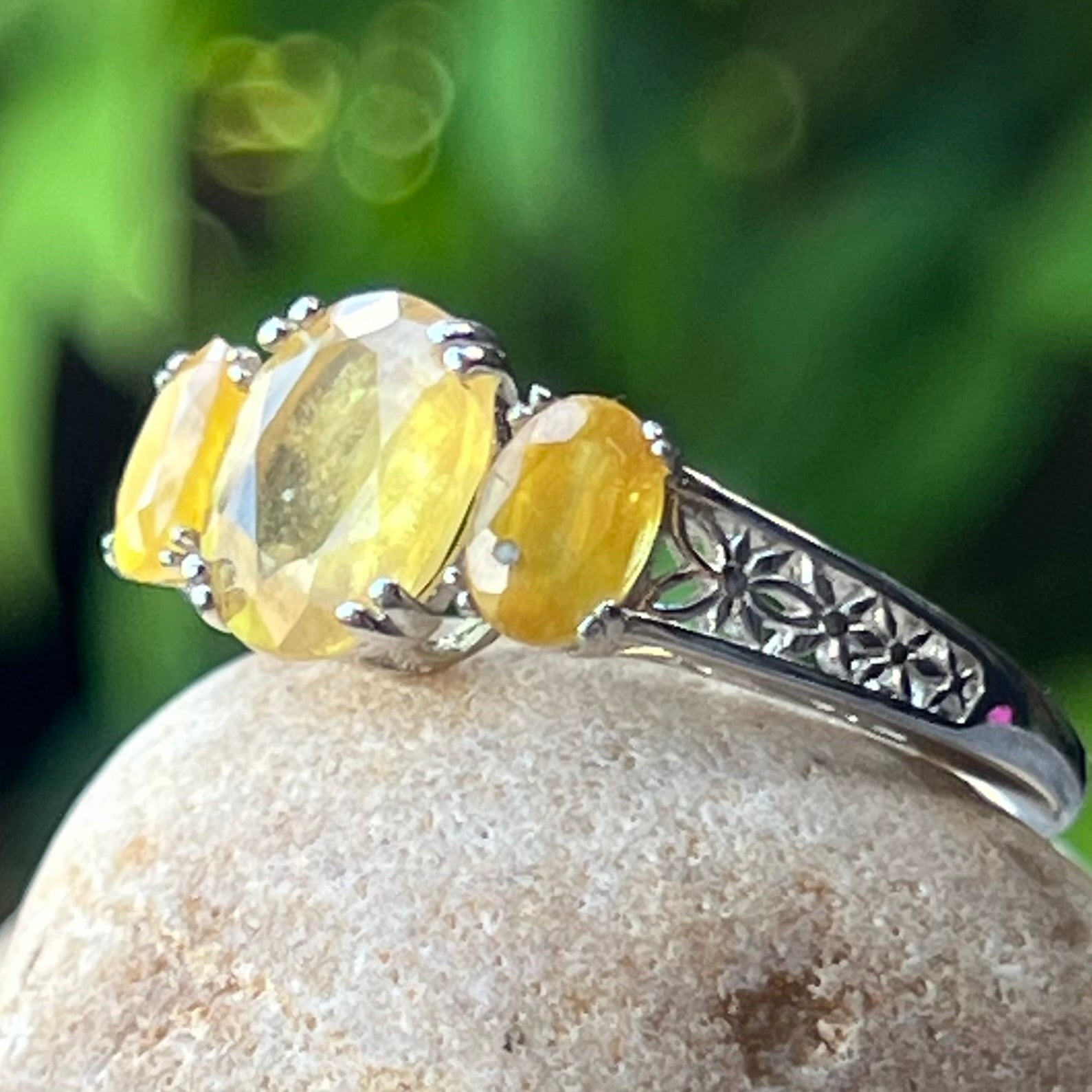 Yellow Sapphire Sterling Silver Ring ~ 9.5