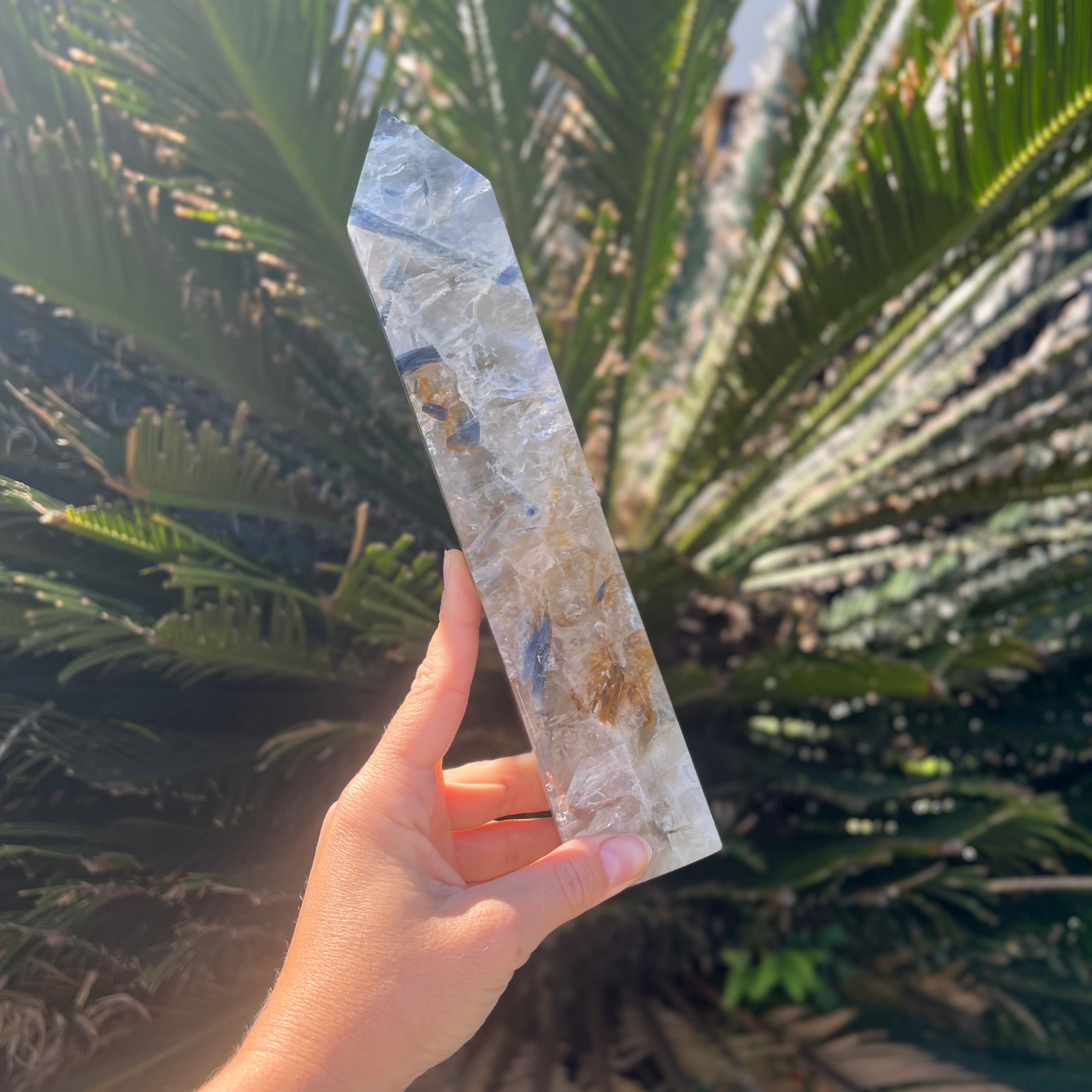 Blue Kyanite in Quartz Tower with Golden Healer