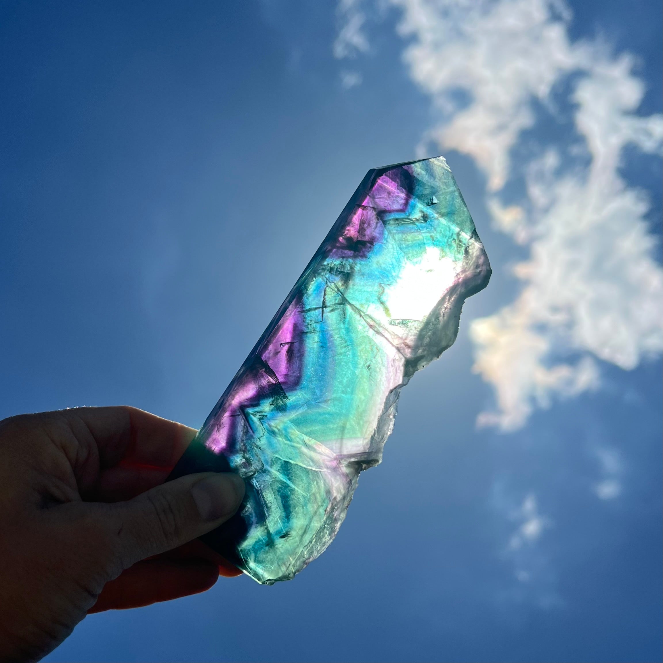 Rainbow Fluorite Semi Raw Generator Tower