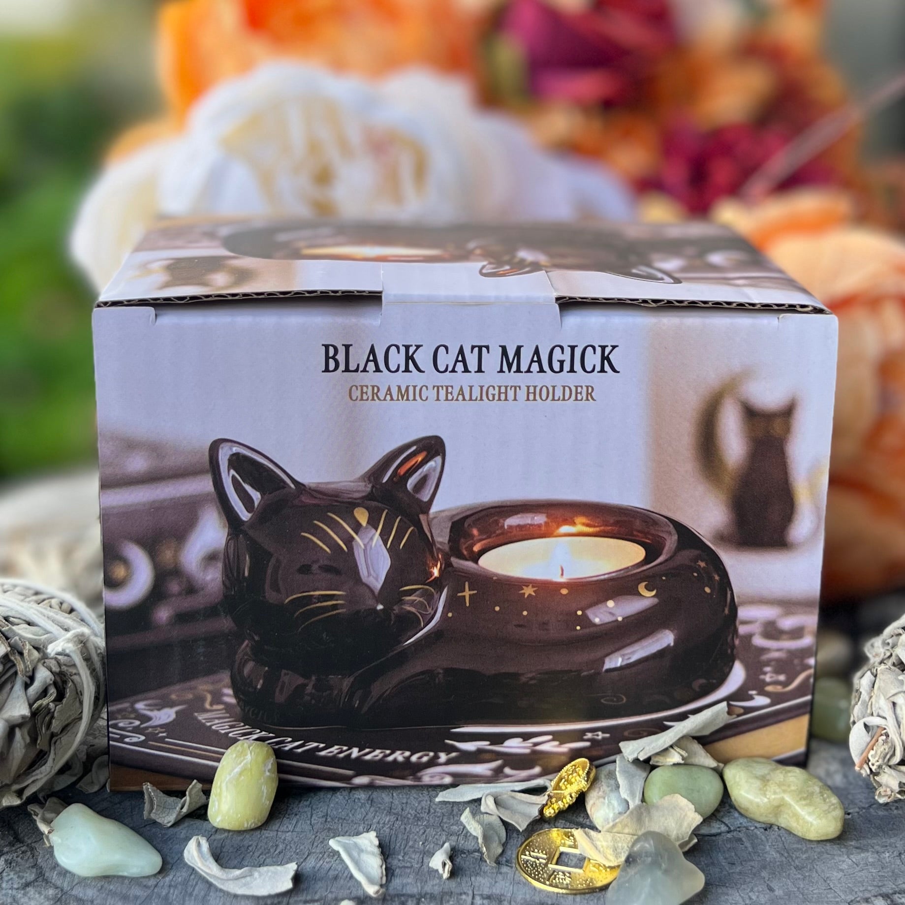 Black Cat Magick ~ Ceramic Tealight Holder