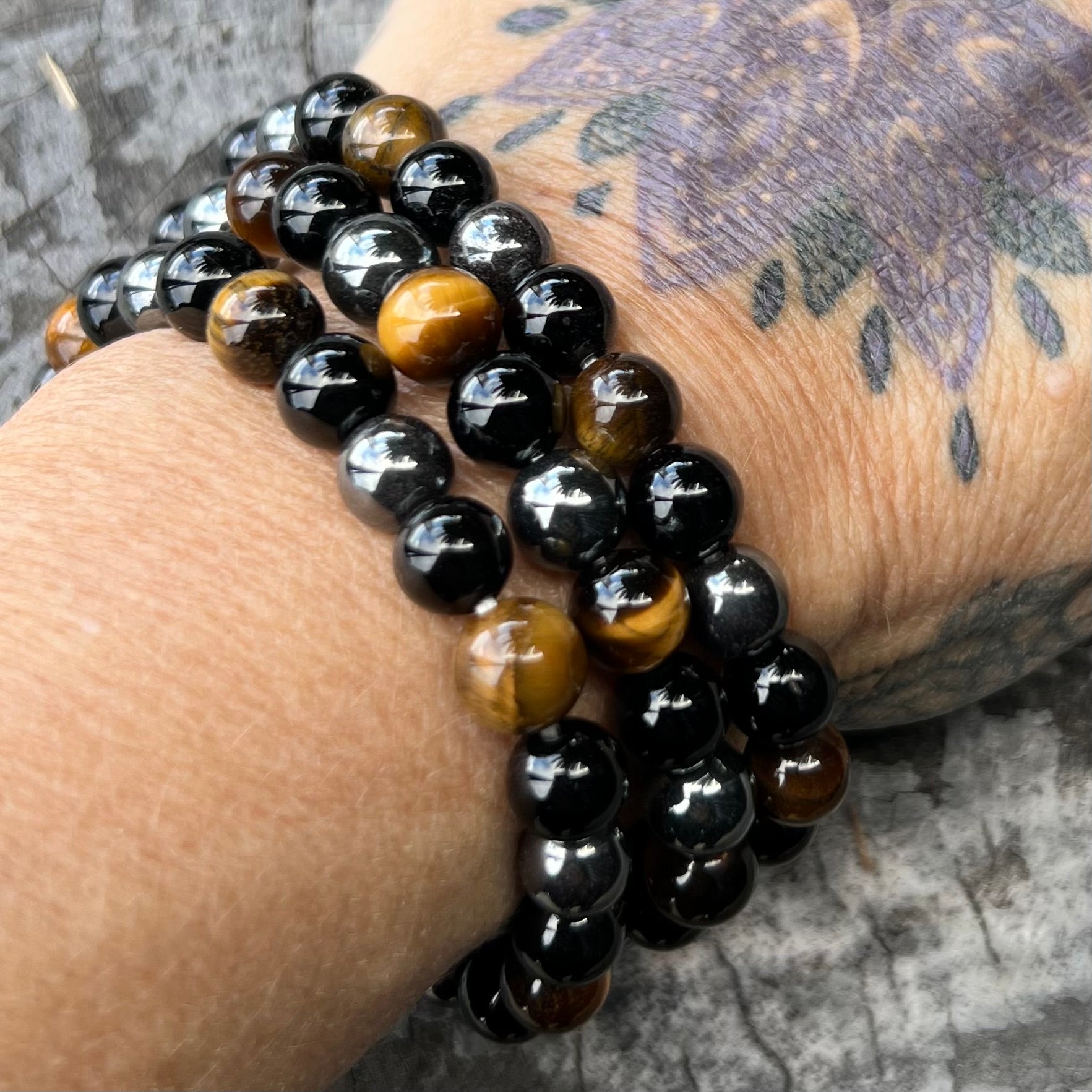 Hematite, Obsidian & Tiger Eye ~ Triple Protection Bracelet