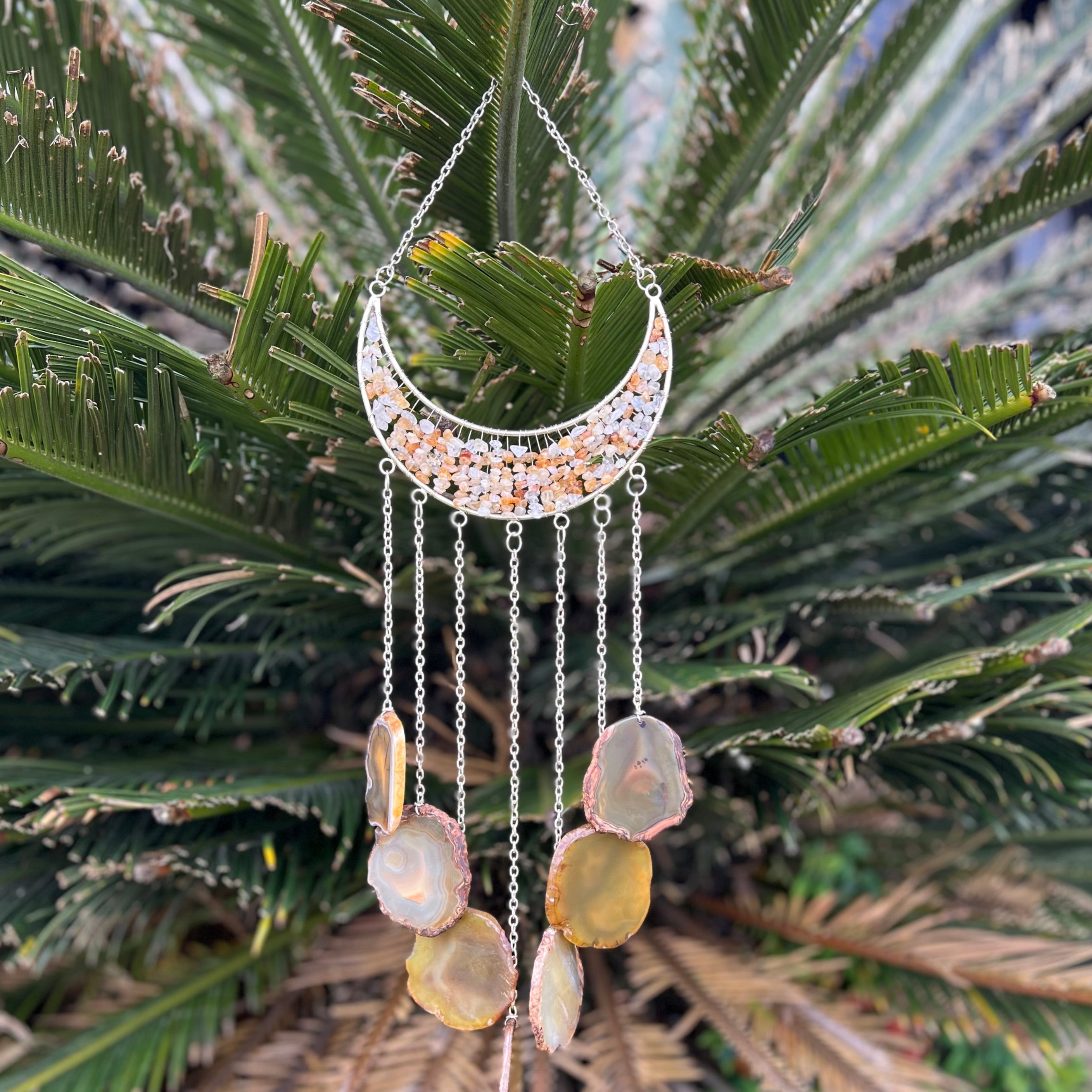 Citrine ~ Dyed Agate ~ Crescent Moon ~ Silver