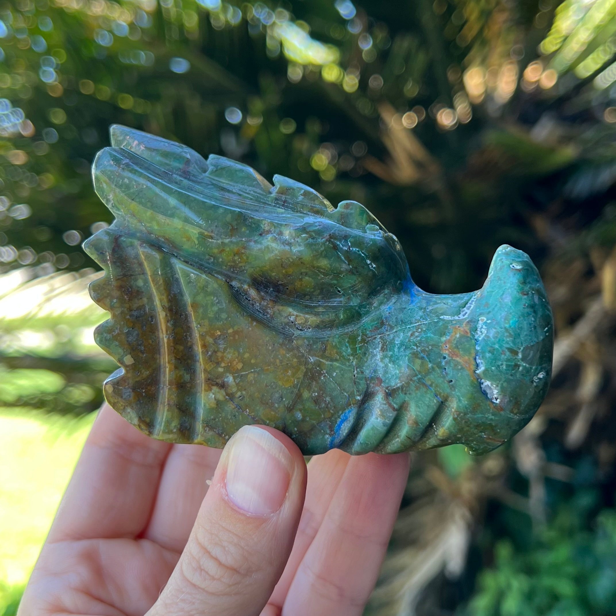 Ocean Jasper and Azurite Dragon Head Carving