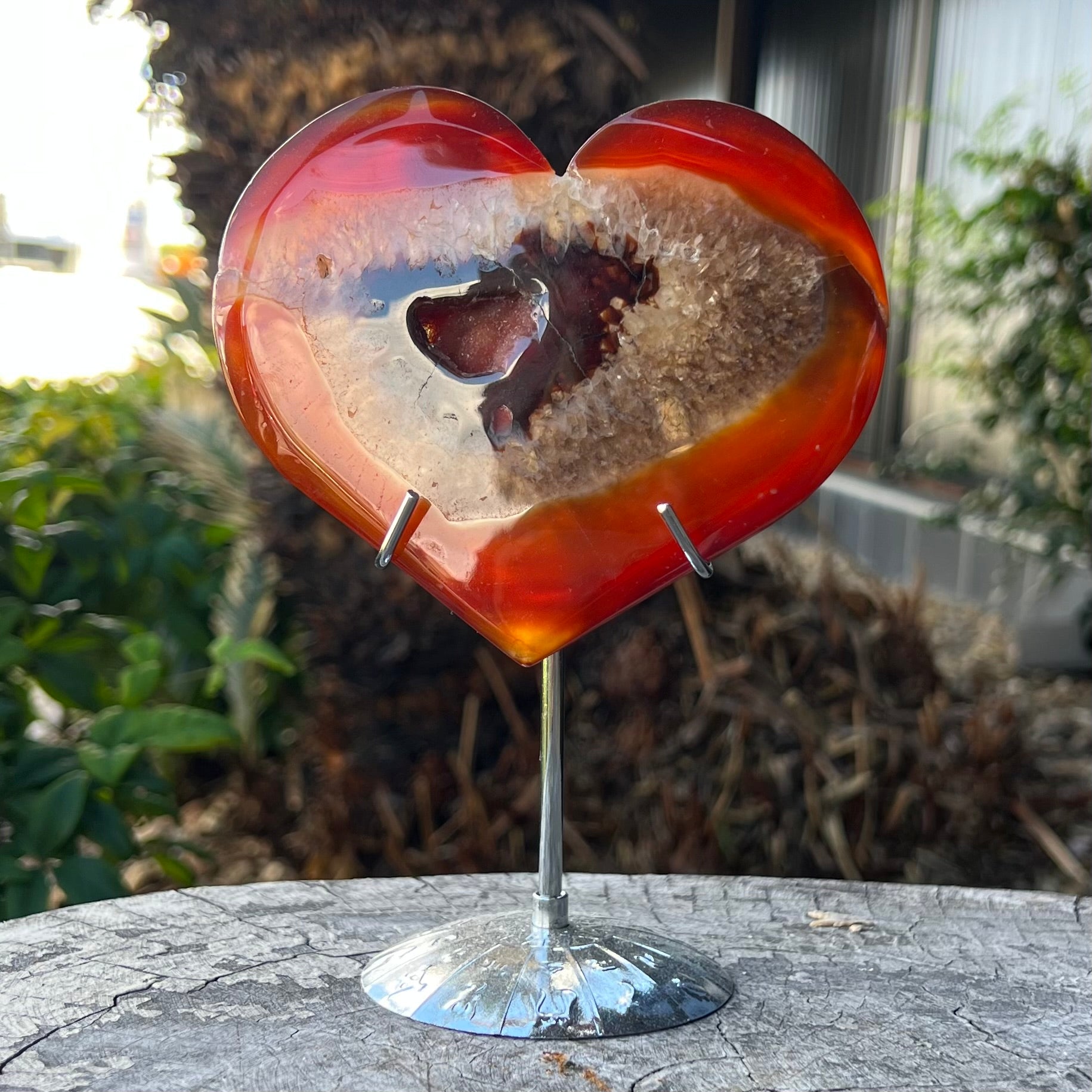 Carnelian Geode Heart on Stand