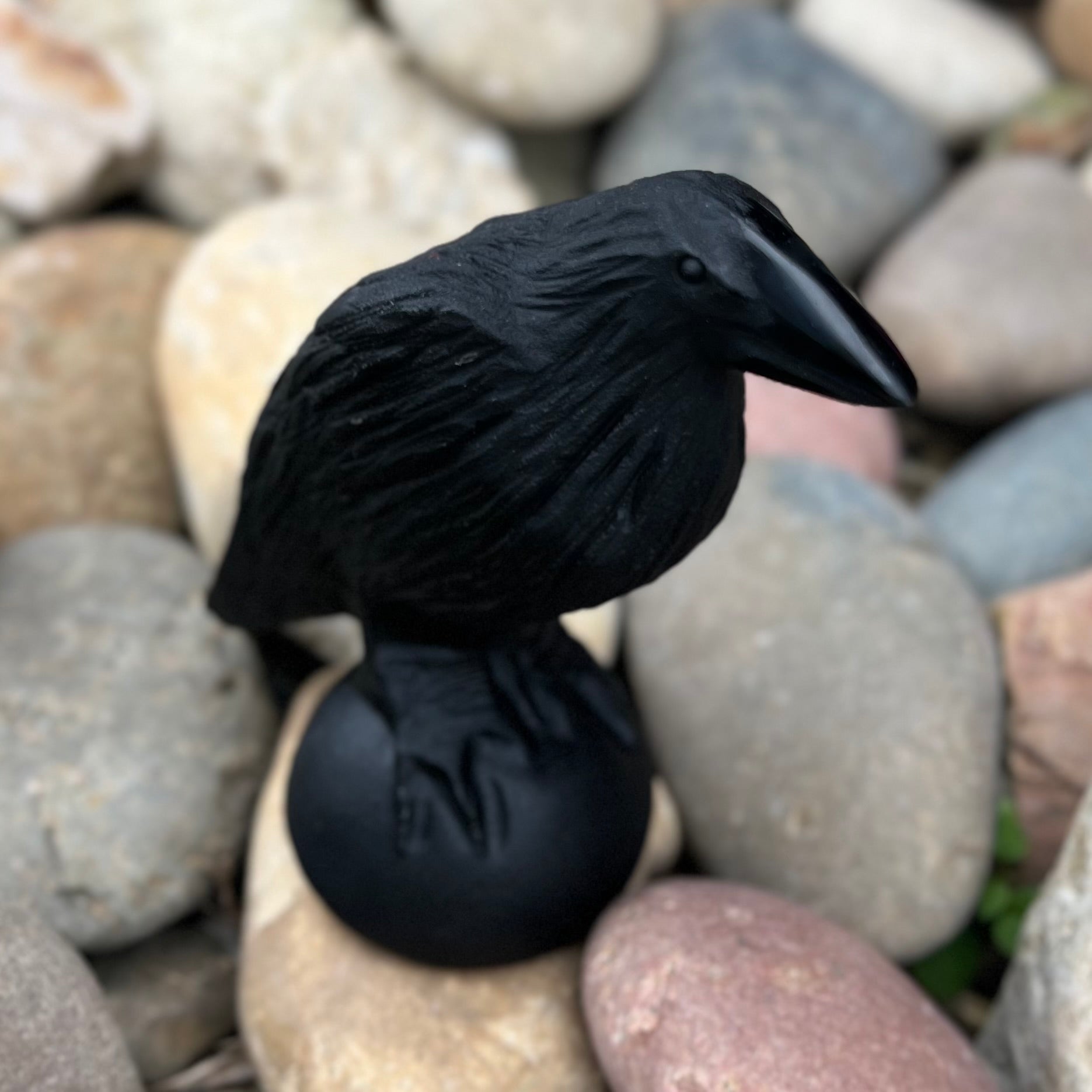 Black Obsidian Raven Carving