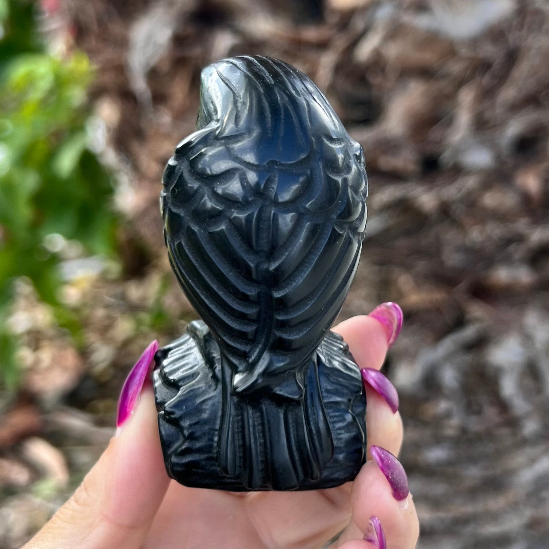 Black Obsidian Raven Carving Medium