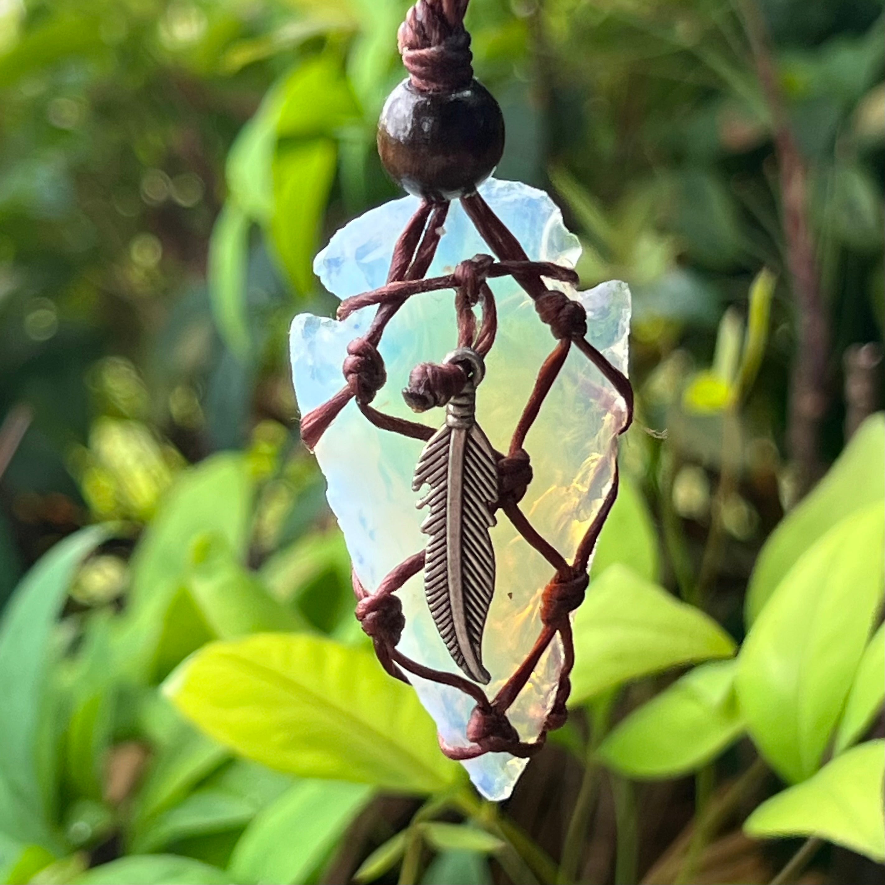 Opalite Protection Arrow Car Hanger with Brown Wrap