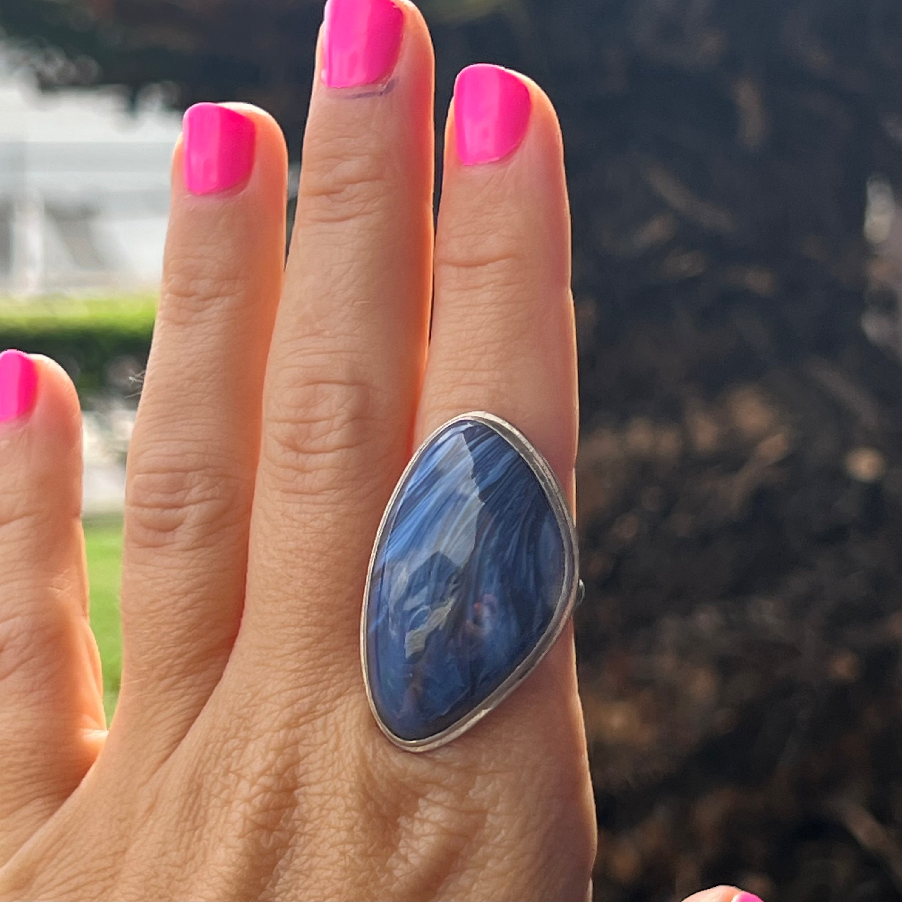 Blue Agate Sterling Silver Ring ~ 9