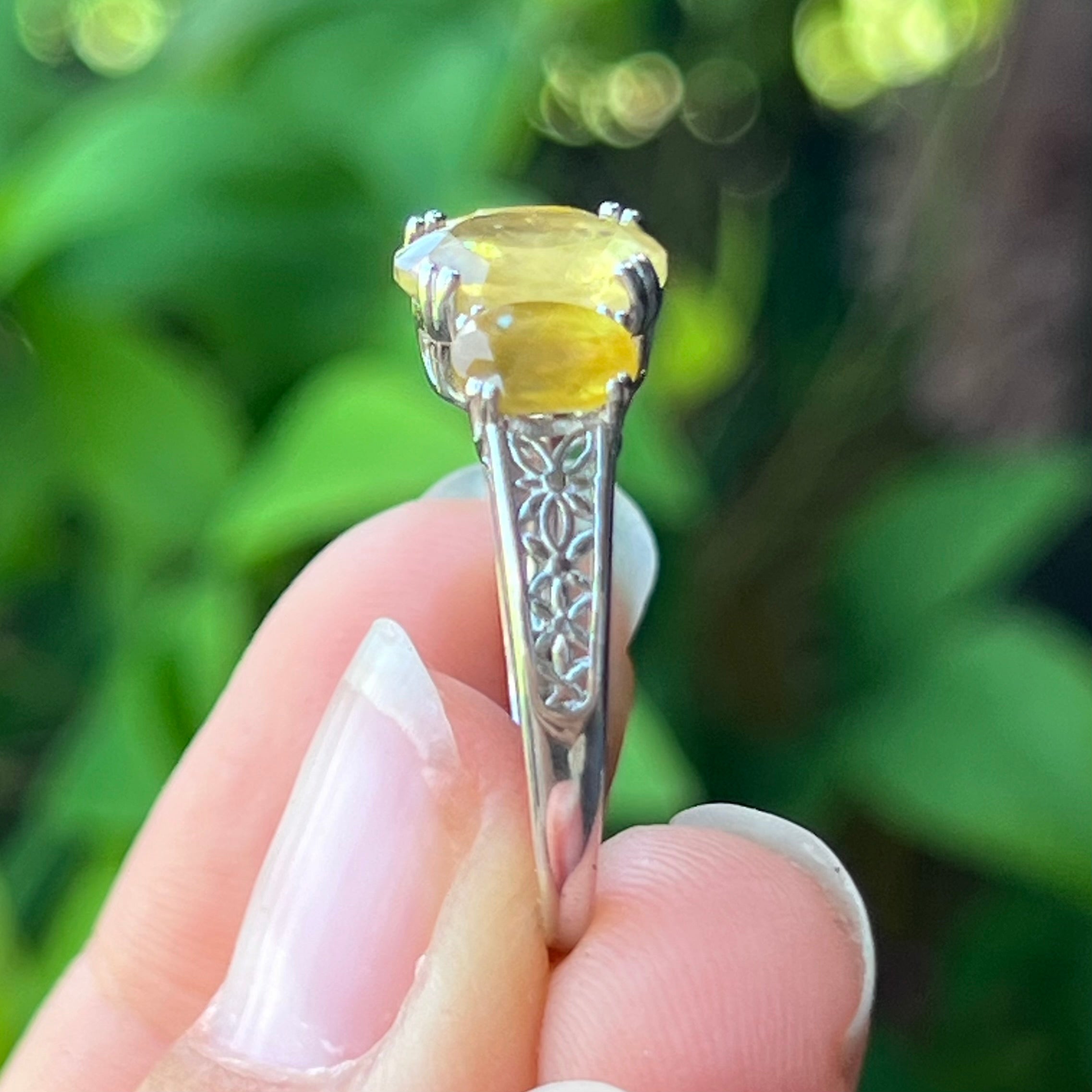 Yellow Sapphire Sterling Silver Ring ~ 9.5