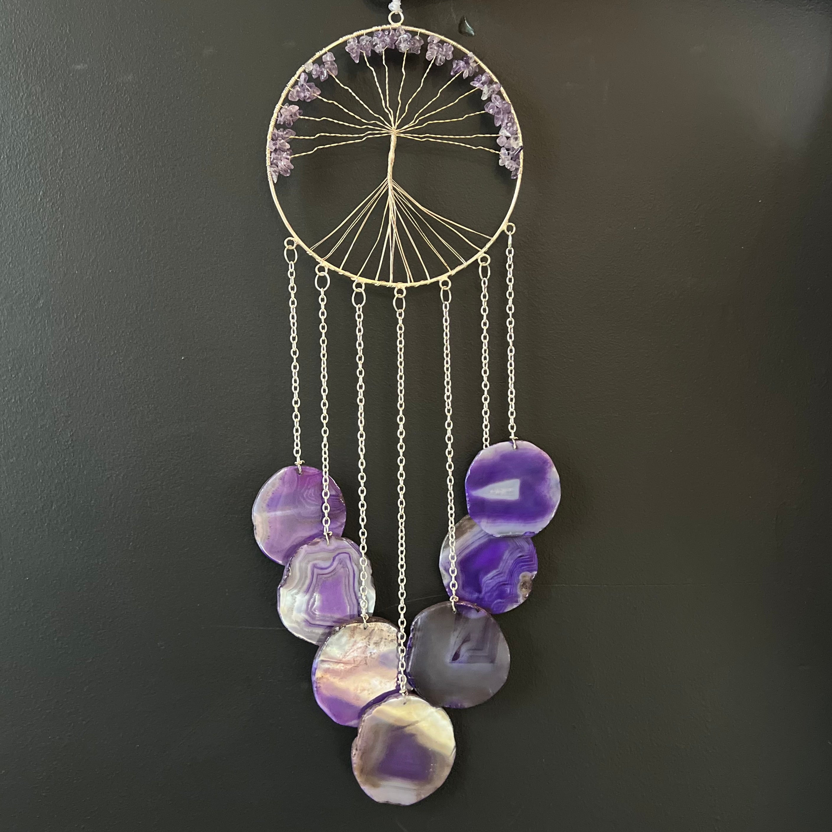 Amethyst ~ Dyed Agate ~ Tree Of Life Hanger ~ Silver