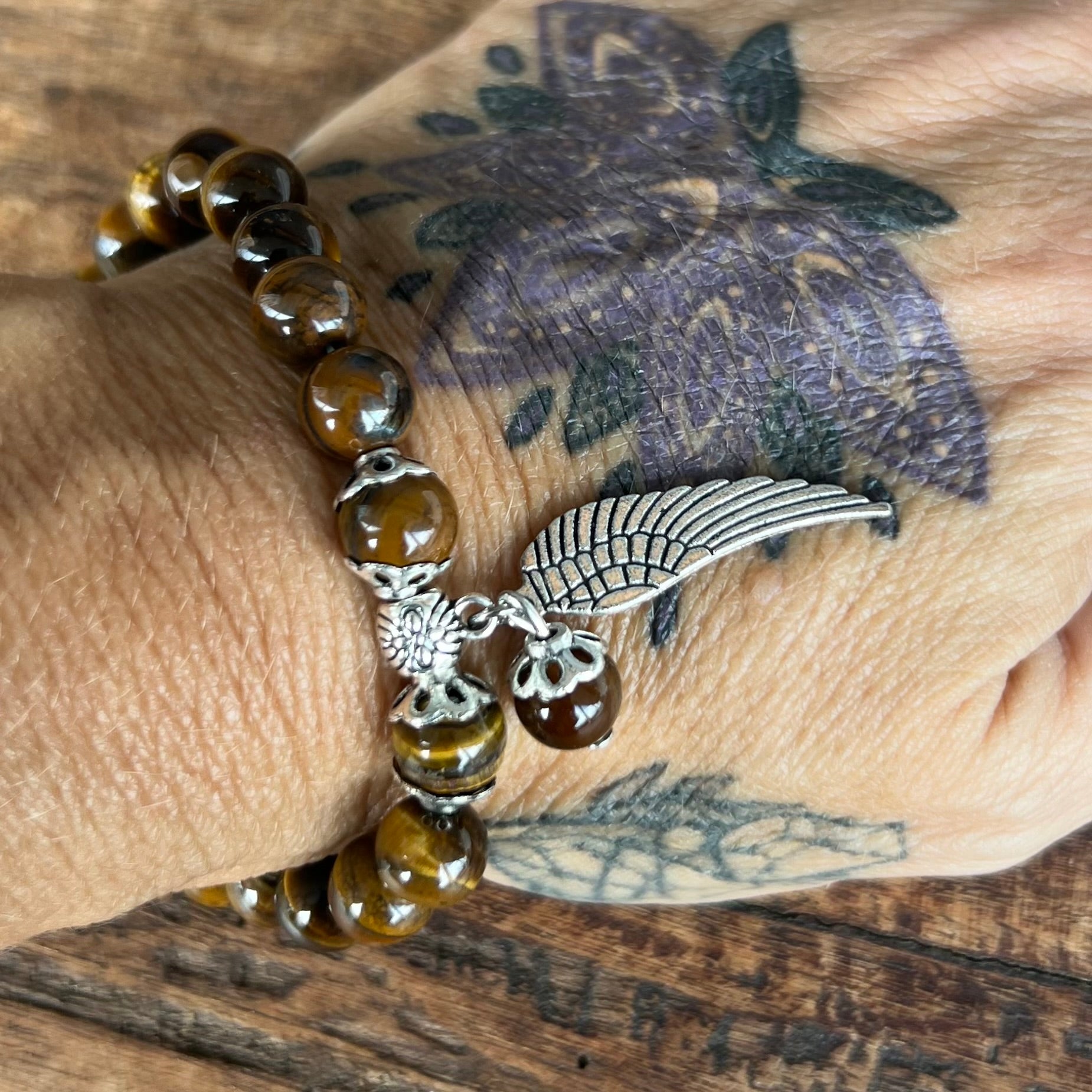 Tiger Eye Courage & Strength Bracelet with Angel Wing Charm