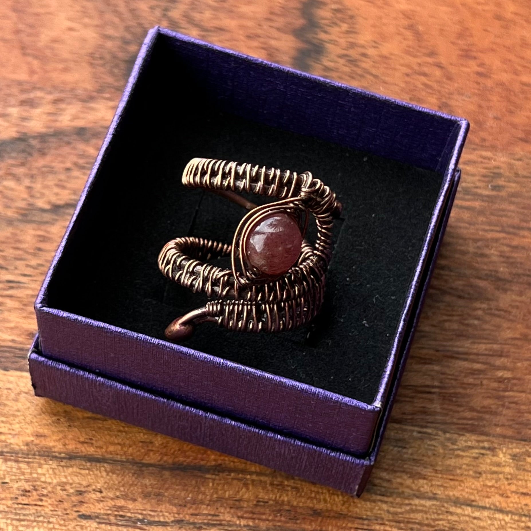 Muse Forged ~ Artesian Strawberry Quartz Ring ~ Adjustable