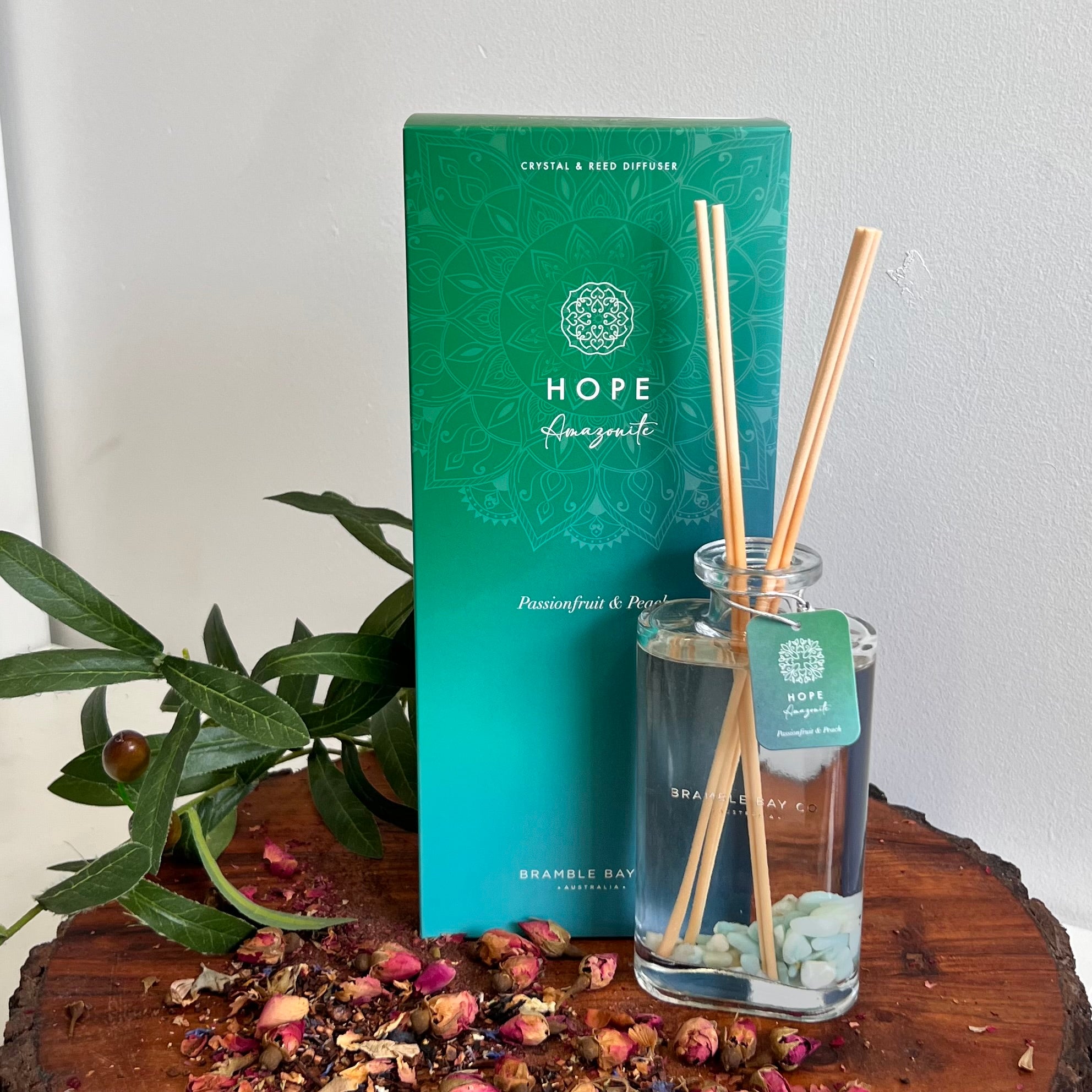 Boho Crystal Hope Reed Diffuser ~ Amazonite ~ Passionfruit & Peach