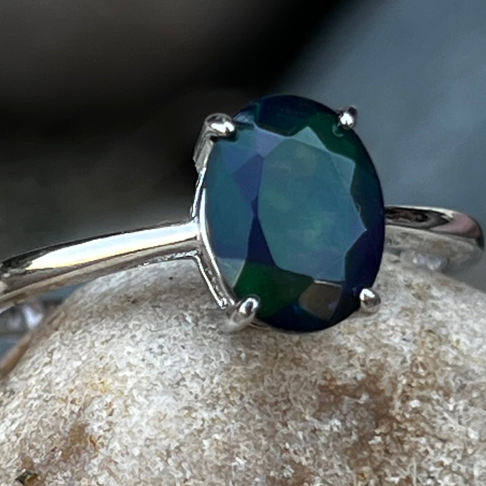 Black Opal ~ Sterling Silver Ring ~ Size 6