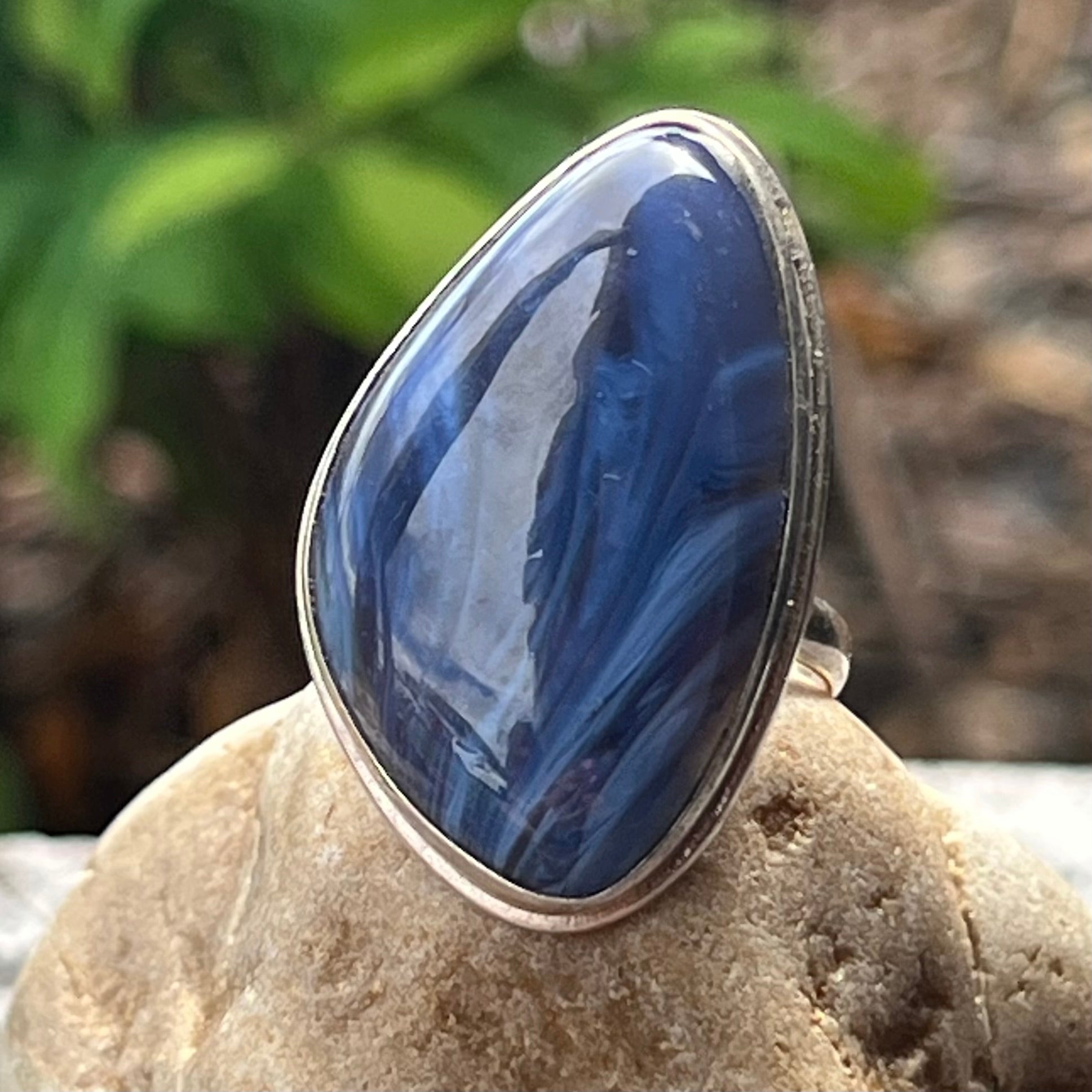 Blue Agate Sterling Silver Ring ~ 9