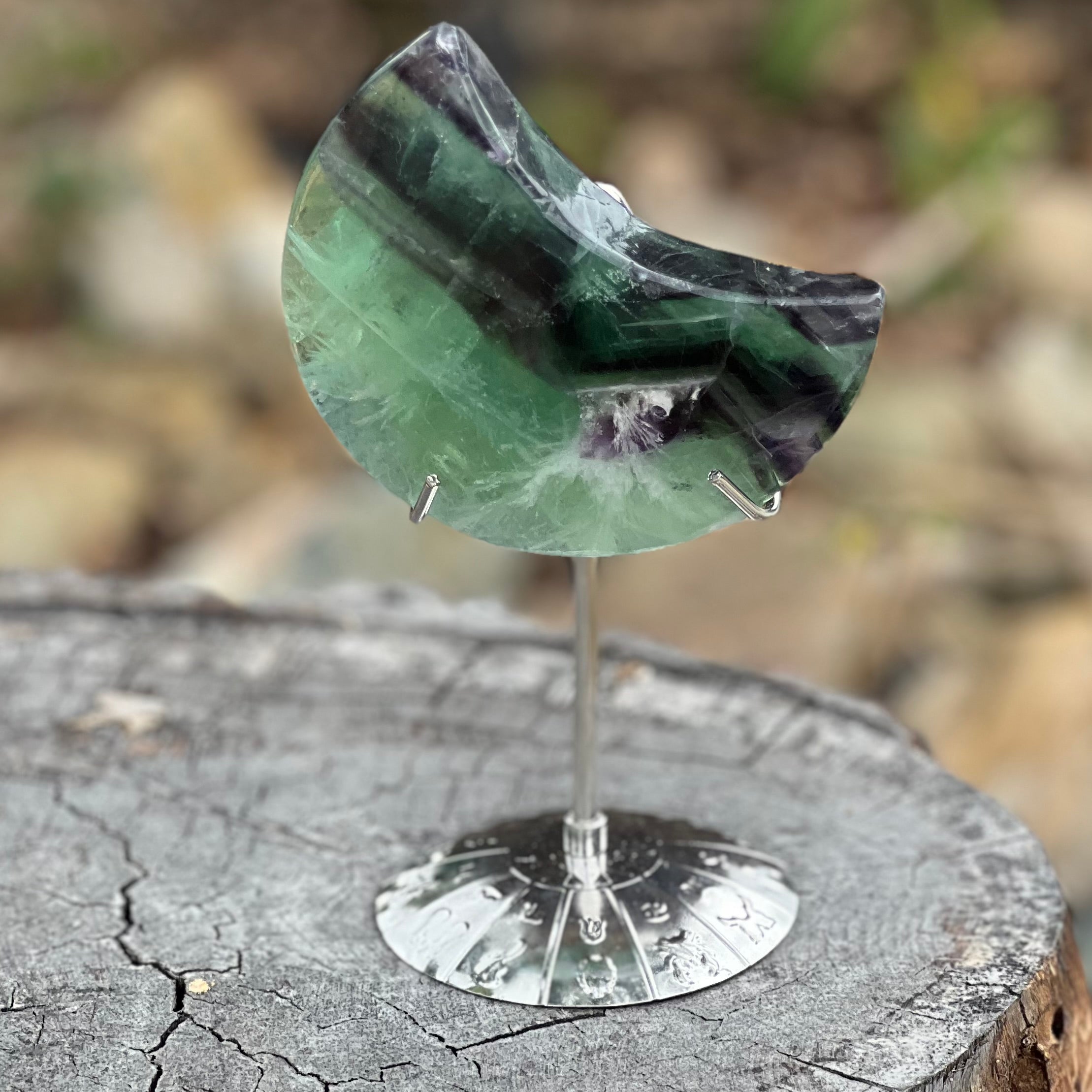 Rainbow Fluorite Crescent Moon on Stand