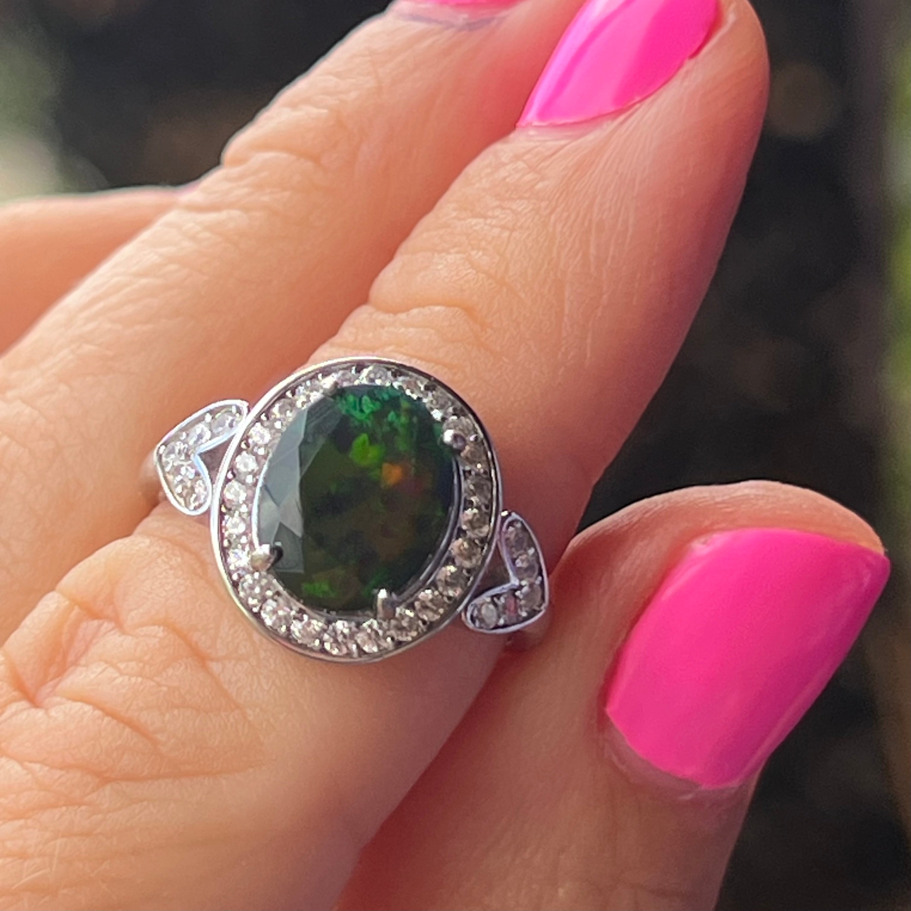 Black Opal Sterling Silver Ring ~ 6