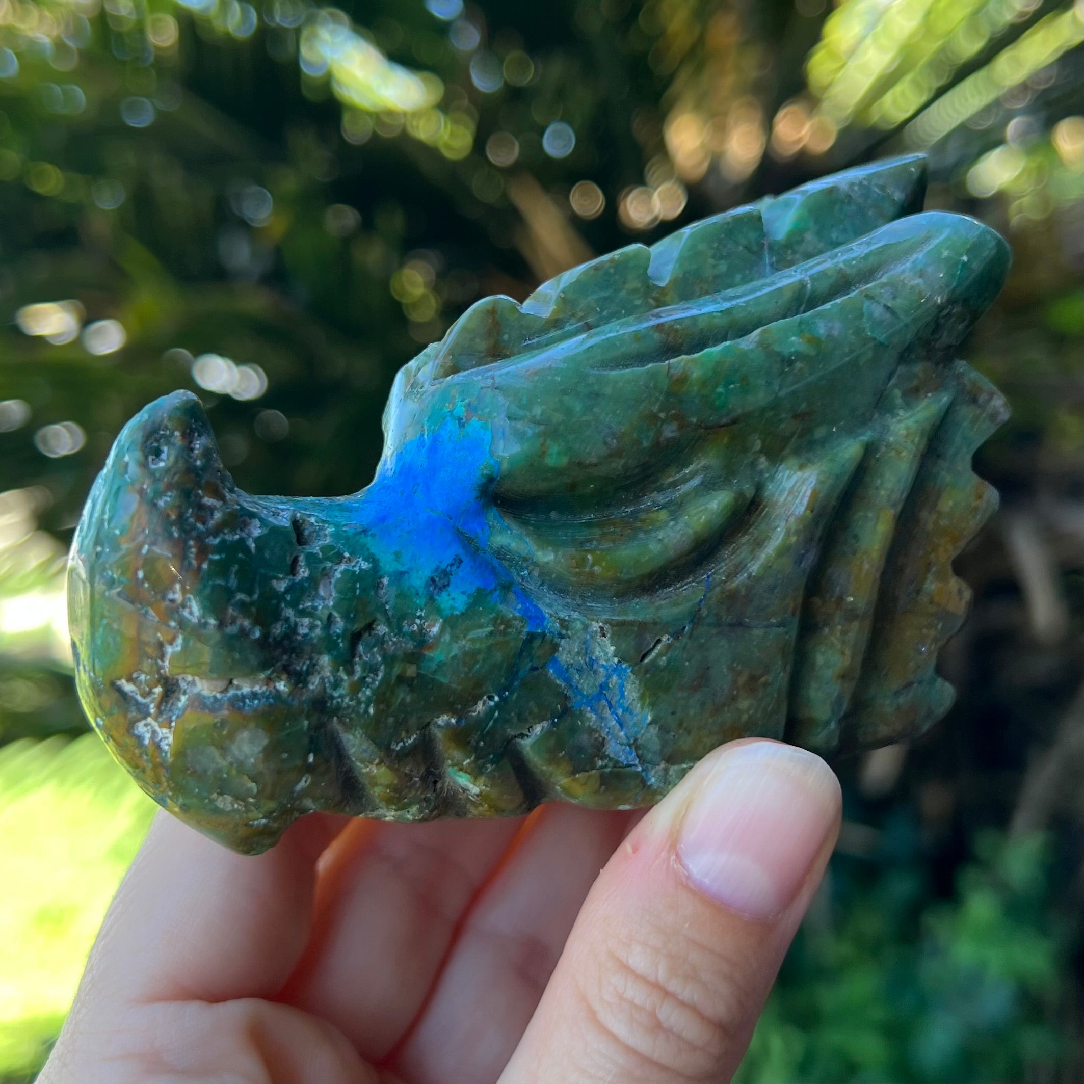 Ocean Jasper and Azurite Dragon Head Carving
