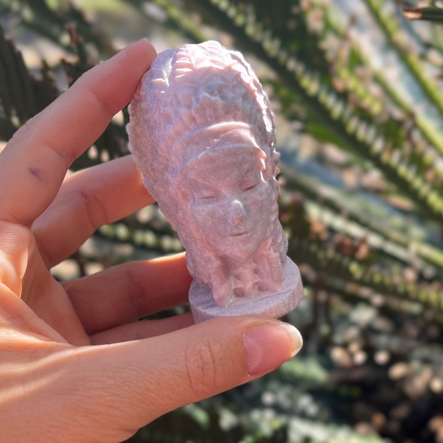 Indian Head Carving ~ Pink Opal (3)