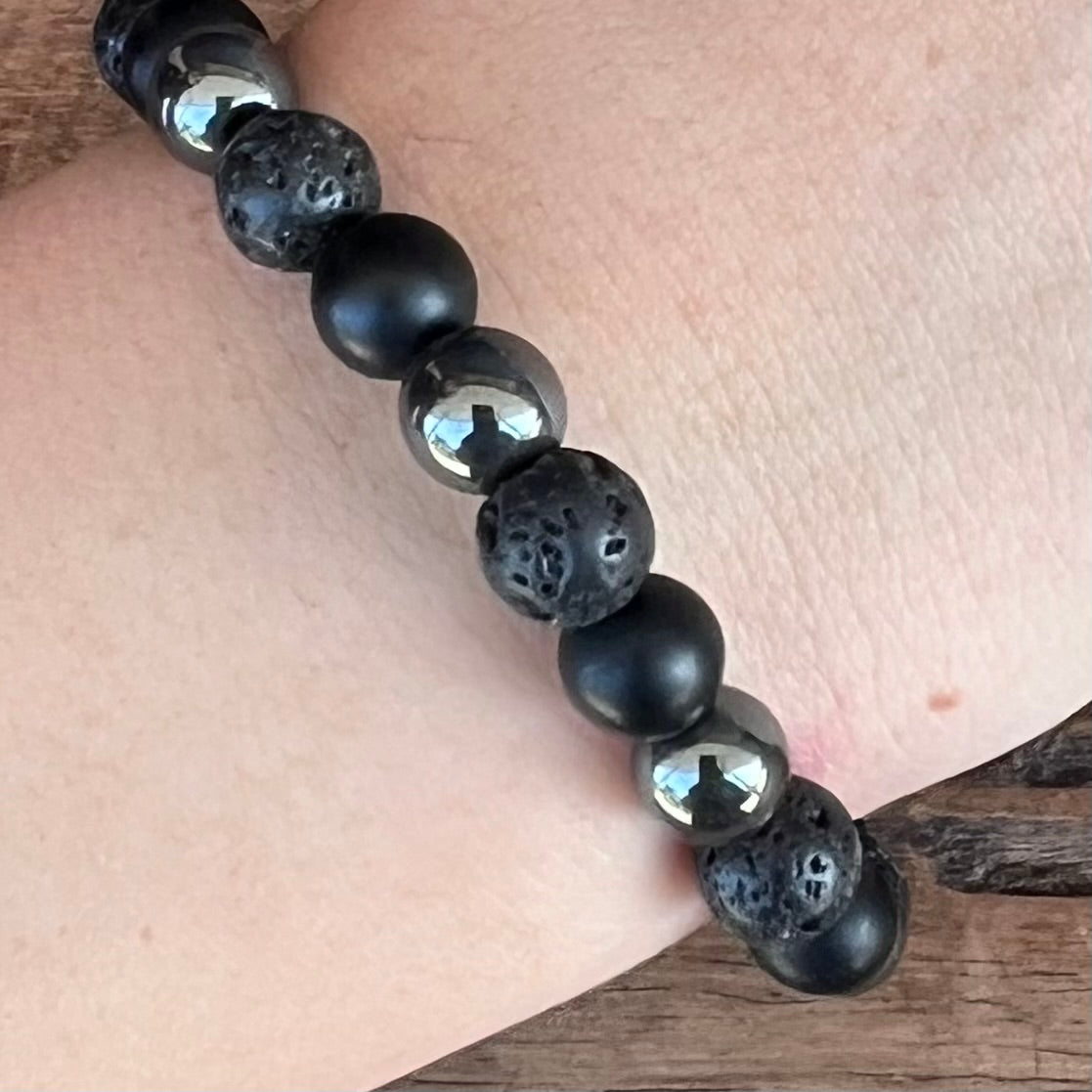 Hematite, Black Obsidian & Lava Stone Triple Protection Bracelet