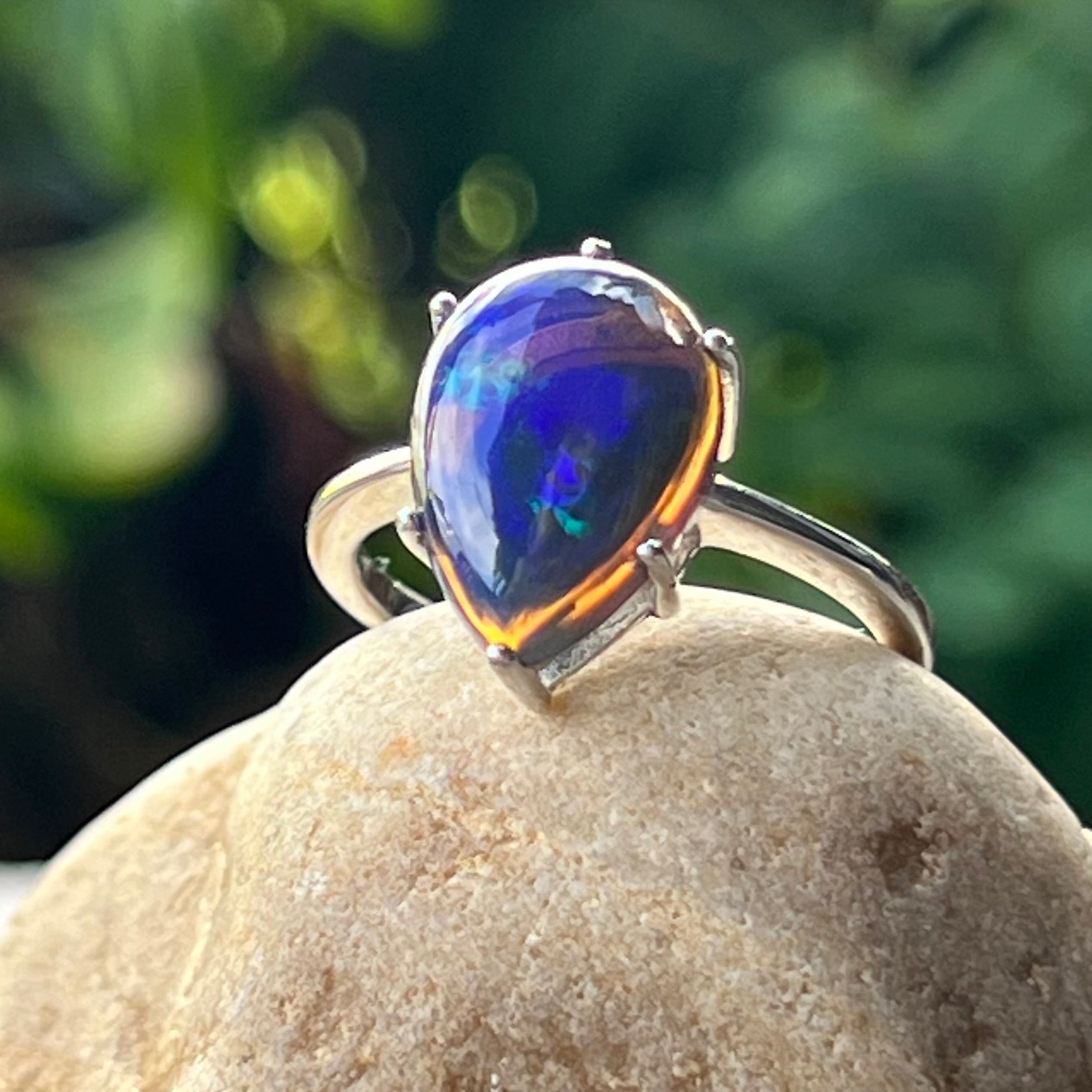 Black Opal ~ Sterling Silver Ring ~ Size 9