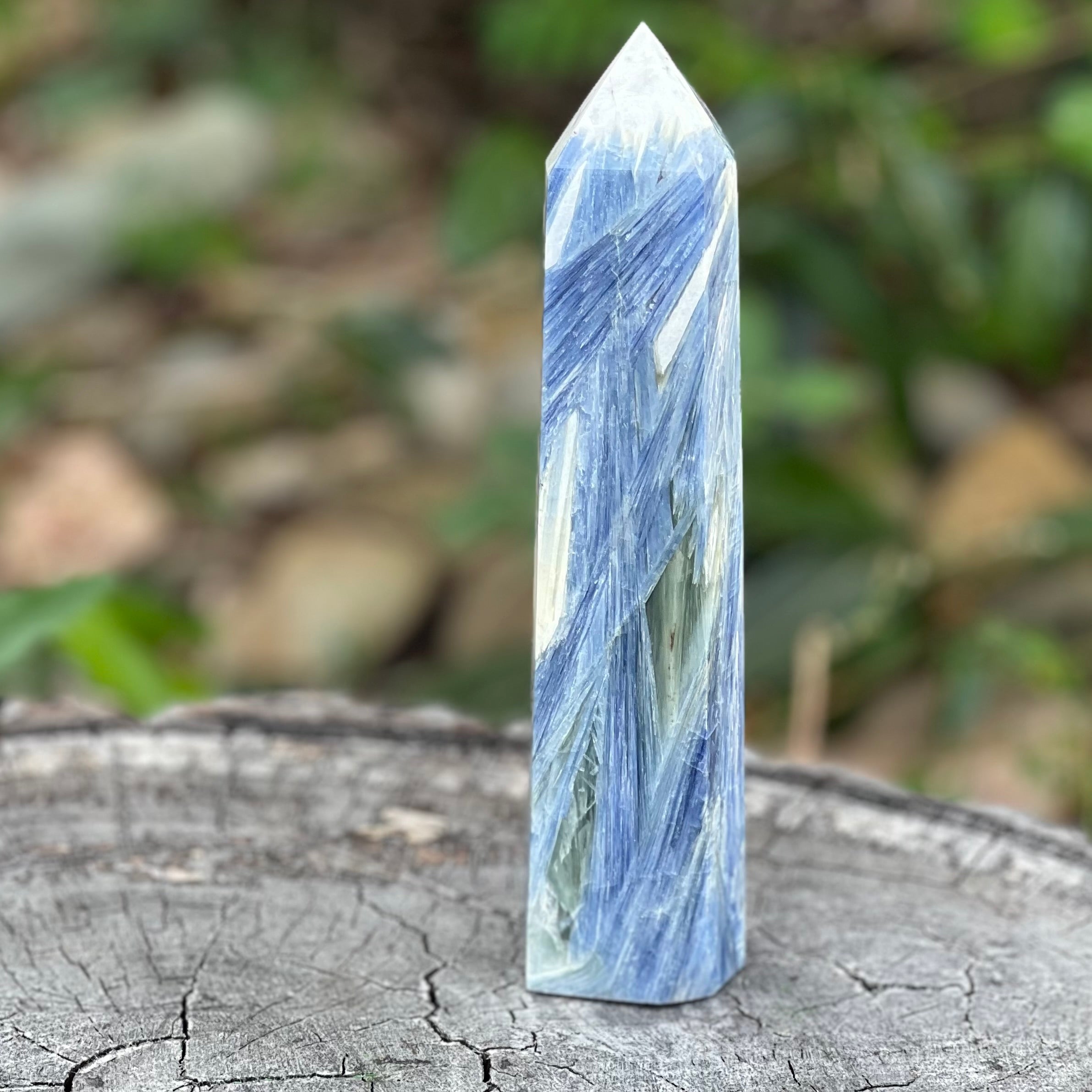 Blue Kyanite Tower with green inclusions