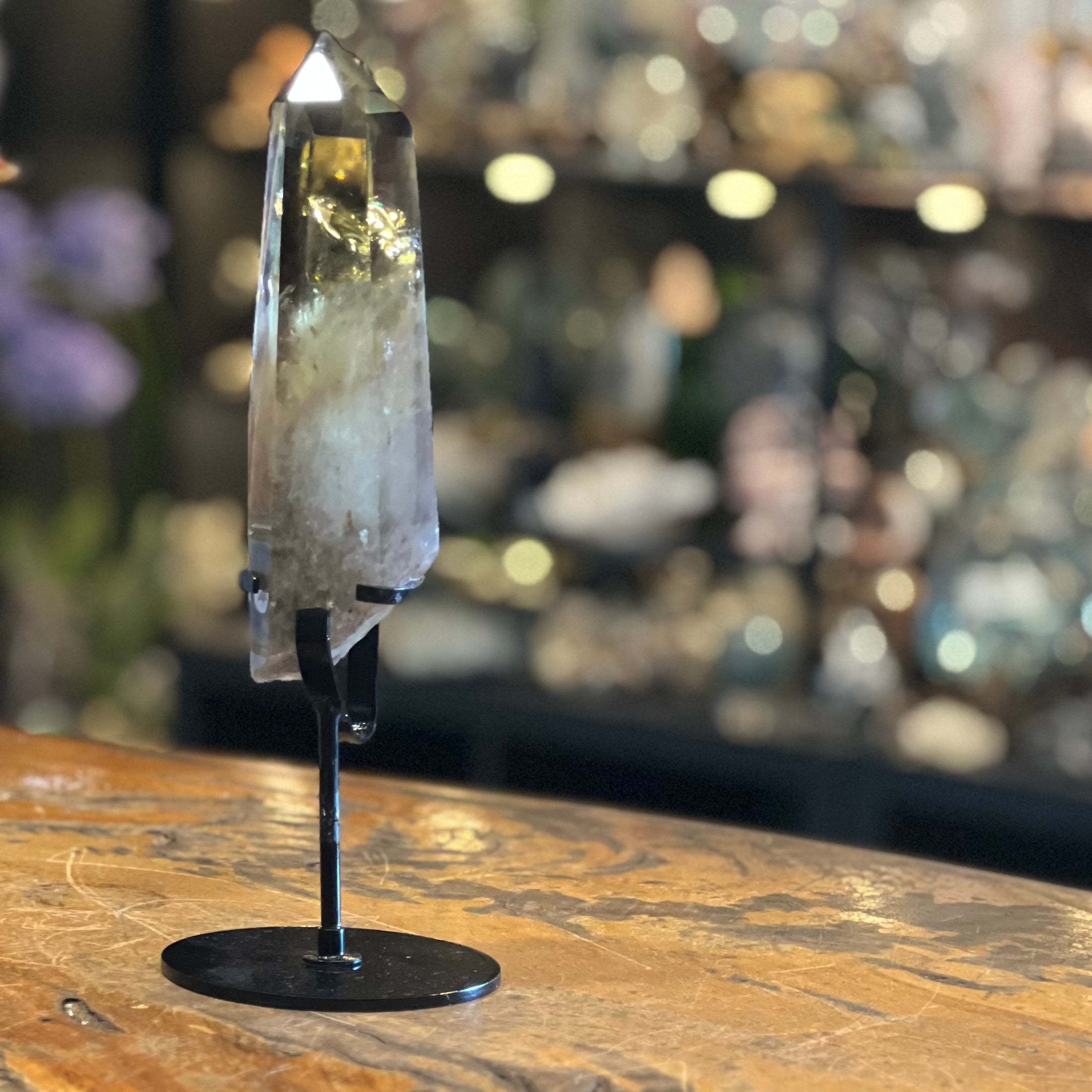 Citrine Semi Raw Point on Metal Stand